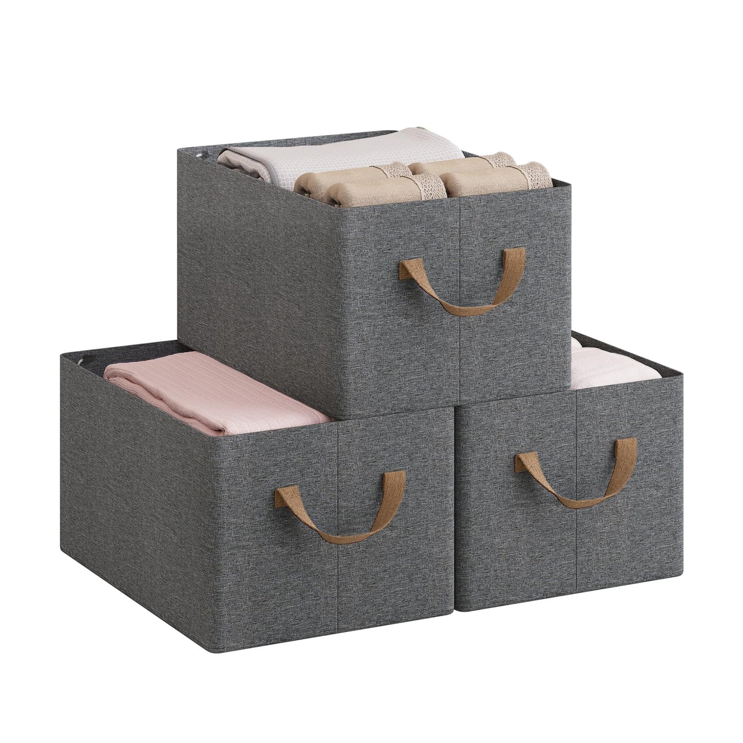 WOLTU Aufbewahrungsboxen, 3er-Set – Polyestergewebe – zusammenklappbar mit Griffen – grau – 37,5 x 20 x 26 cm