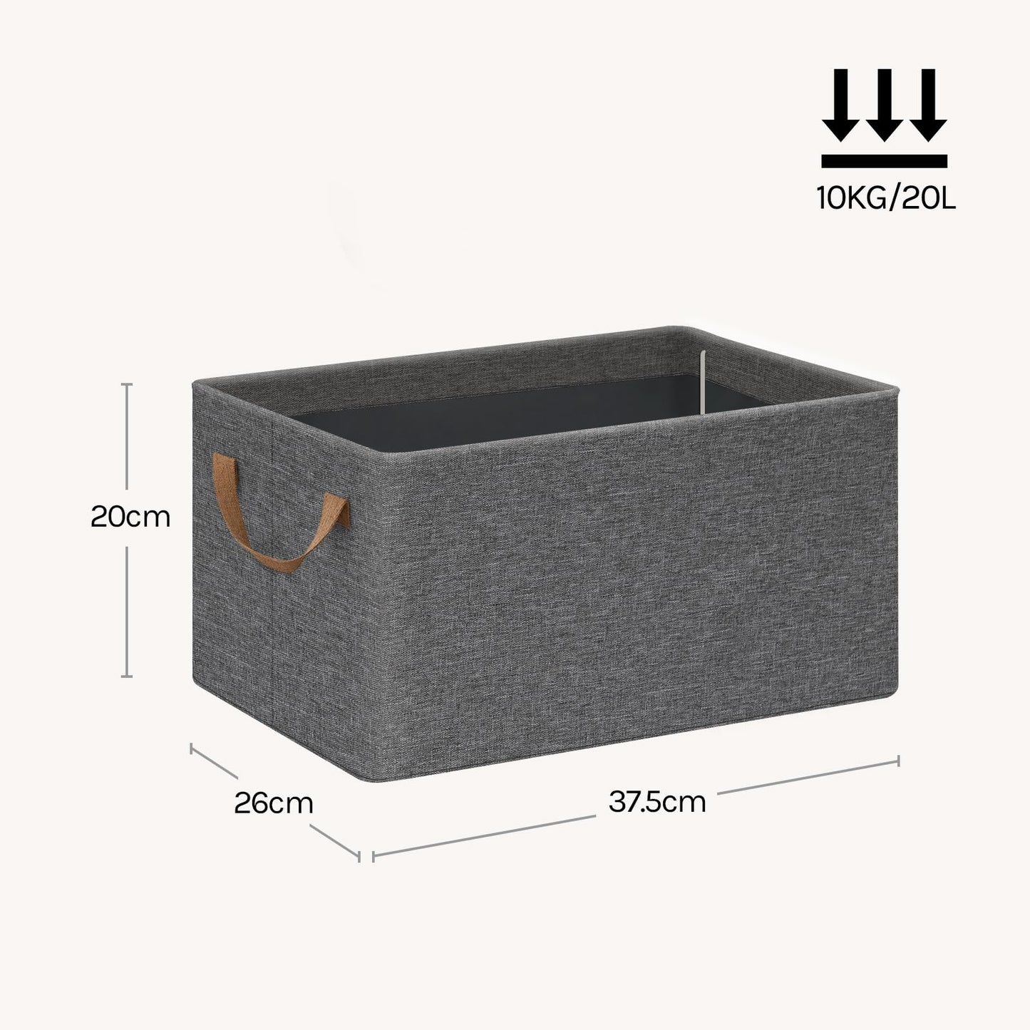 WOLTU Aufbewahrungsboxen, 3er-Set – Polyestergewebe – zusammenklappbar mit Griffen – grau – 37,5 x 20 x 26 cm
