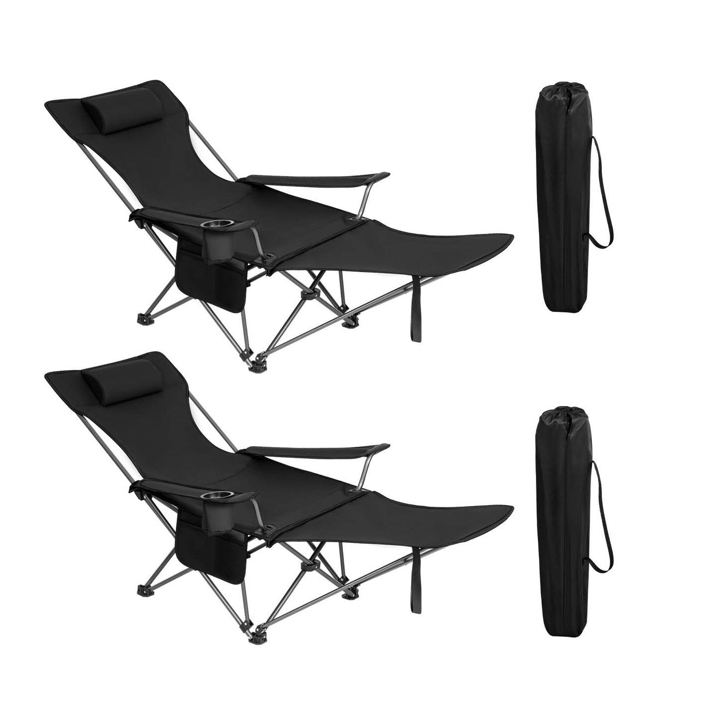 WOLTU 2-in-1-Campingstuhl-Set, 2 Stück – klappbarer Angelstuhl mit Fußstütze – Getränkehalter – grau, schwarz, blau