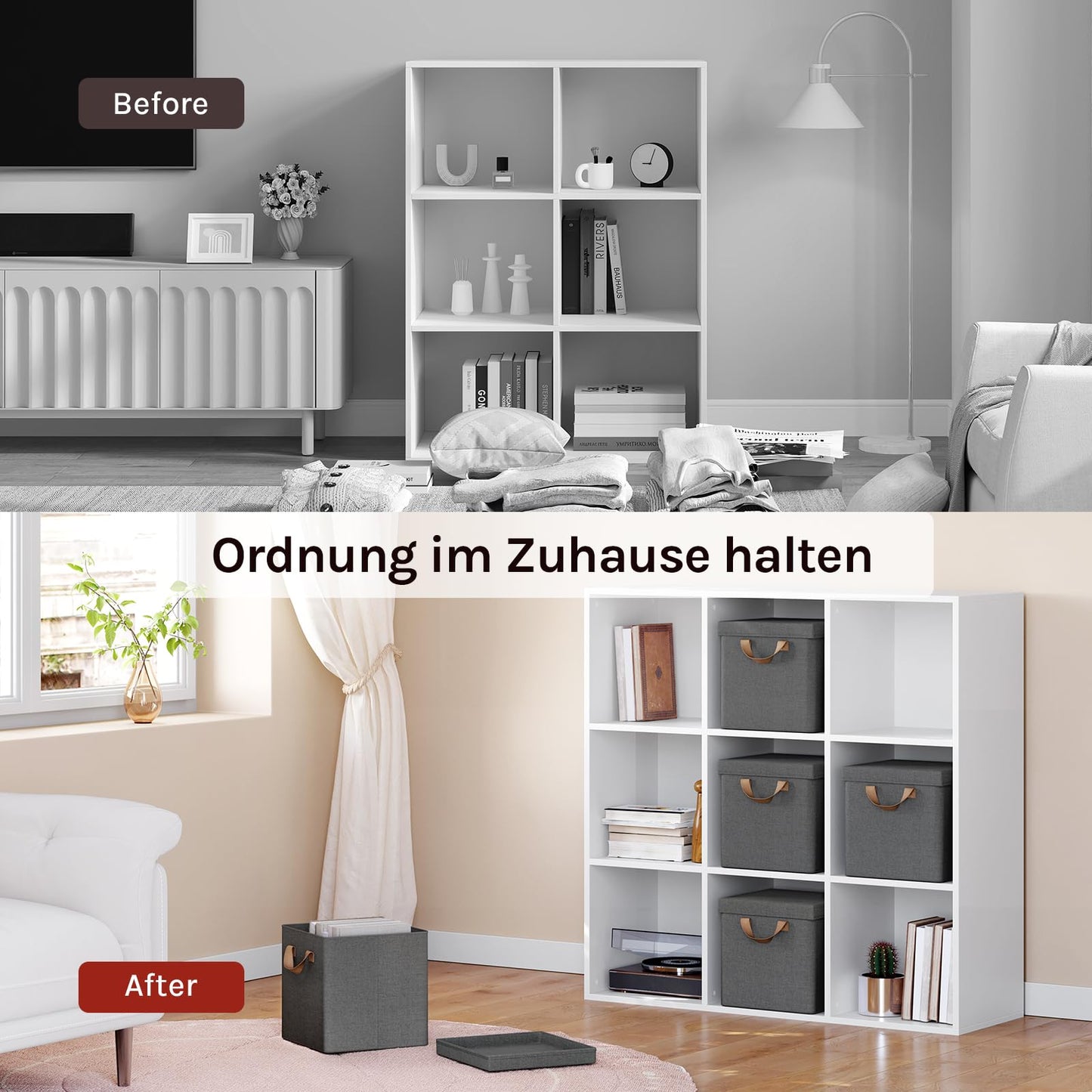 WOLTU Faltbare Aufbewahrungsboxen, 5er-Set – Aufbewahrungswürfel aus Stoff mit Deckel und Metallrahmen – grau, 27 x 27 x 27 cm