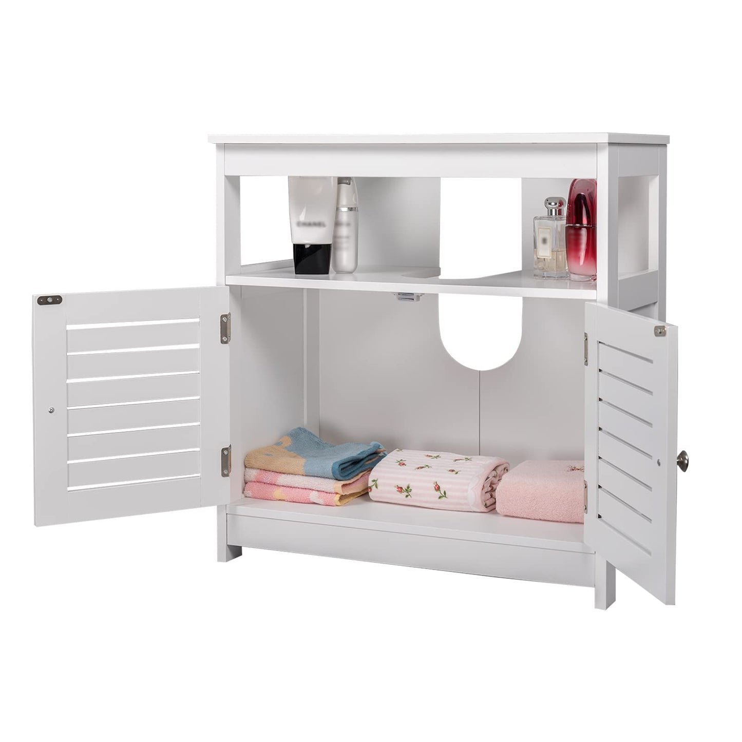 eSituro SBP0023 Waschtischunterschrank – 2 Türen – MDF weiß – 60 x 60 x 30 cm – Landhausstil