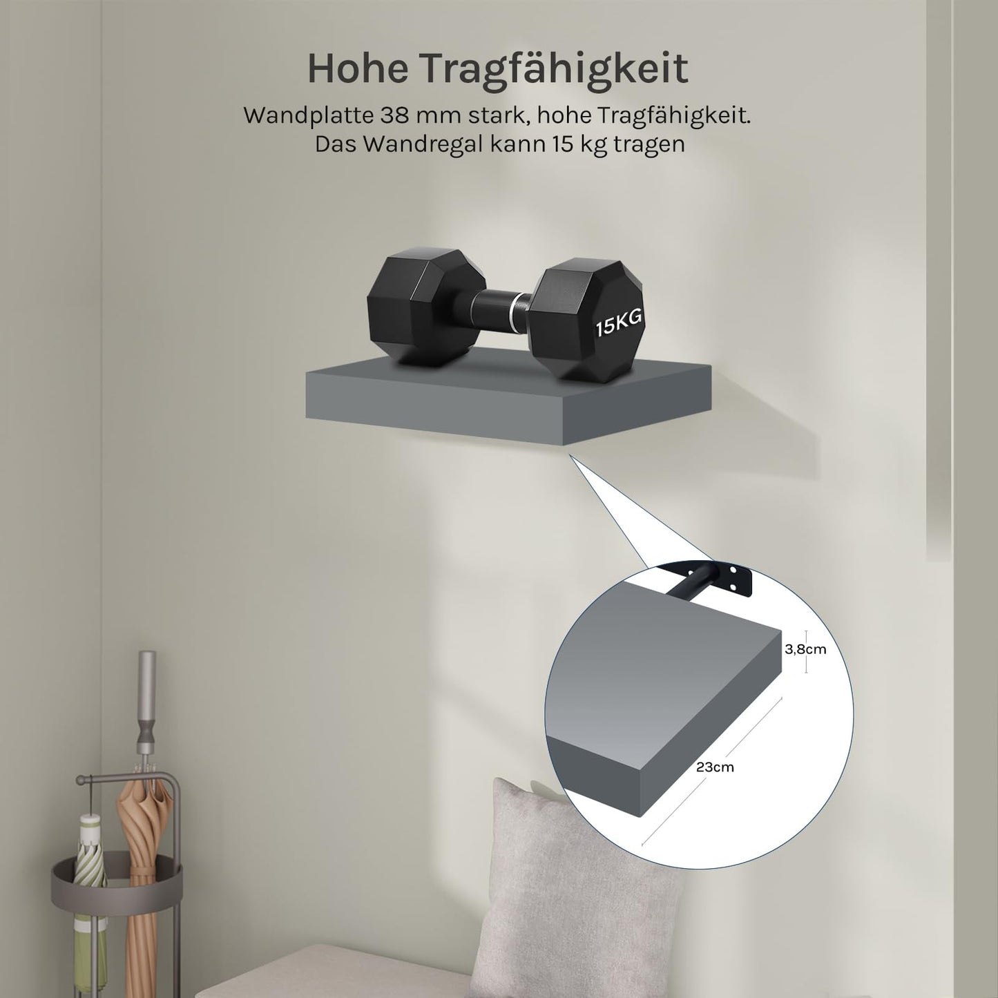 WOLTU Wandregal – Wandregal – Hochglanzgrau – MDF – 25 x 22,9 x 3,8 cm