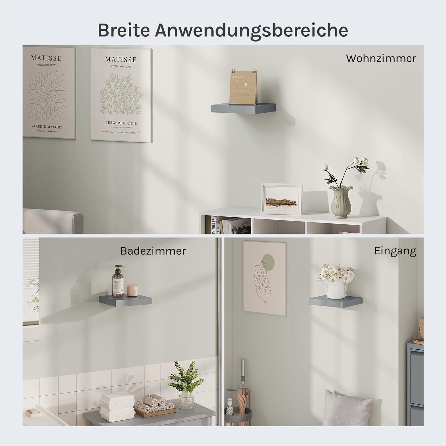 WOLTU Wandregal – Wandregal – Hochglanzgrau – MDF – 25 x 22,9 x 3,8 cm