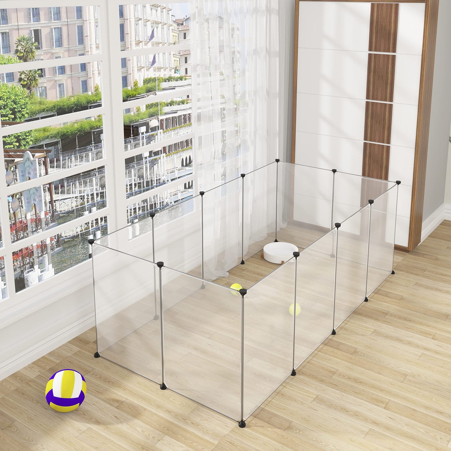 EUGAD Transparenter Tierauslauf 200 x 100 x 70 cm – erweiterbarer, modularer Kunststoffzaun für Kaninchen und Meerschweinchen