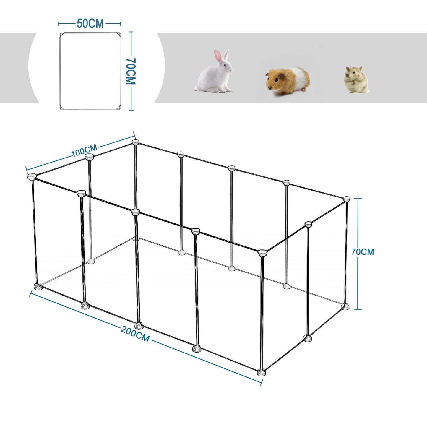 EUGAD Transparenter Tierauslauf 200 x 100 x 70 cm – erweiterbarer, modularer Kunststoffzaun für Kaninchen und Meerschweinchen