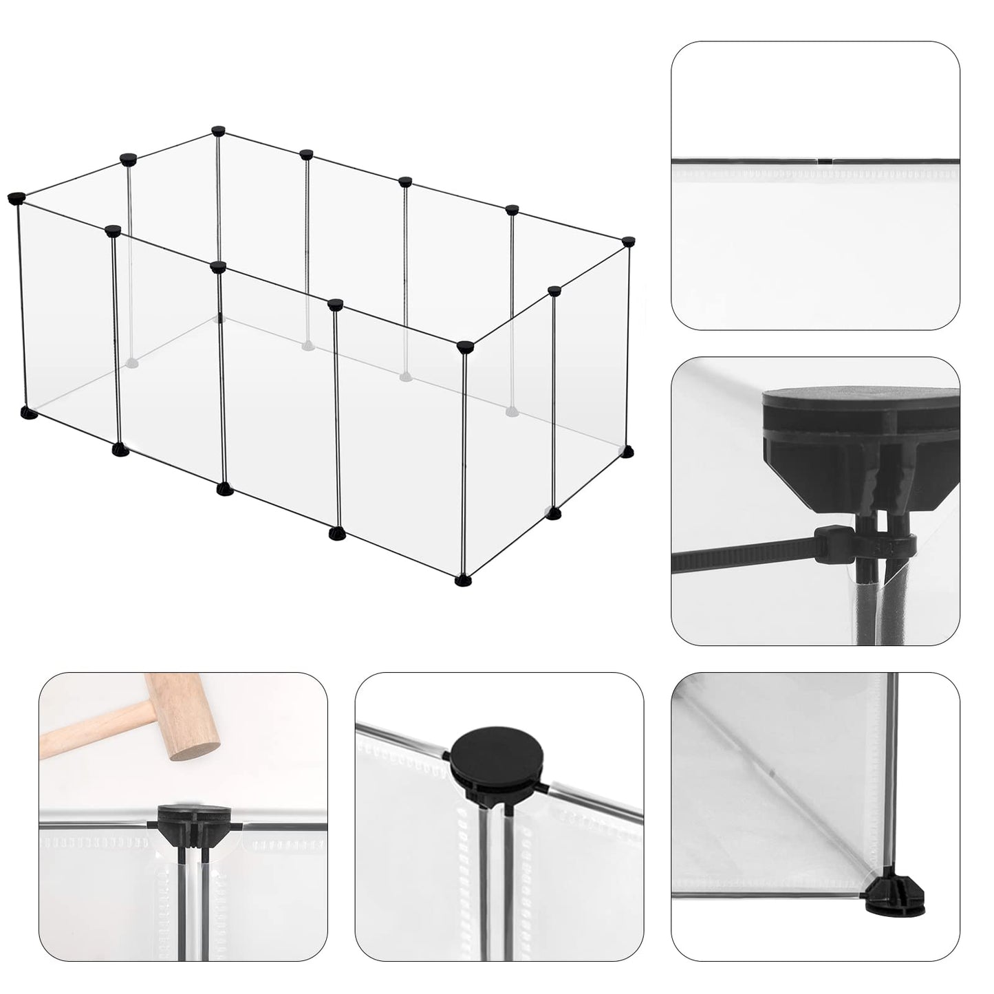 EUGAD Transparenter Tierauslauf 200 x 100 x 70 cm – erweiterbarer, modularer Kunststoffzaun für Kaninchen und Meerschweinchen