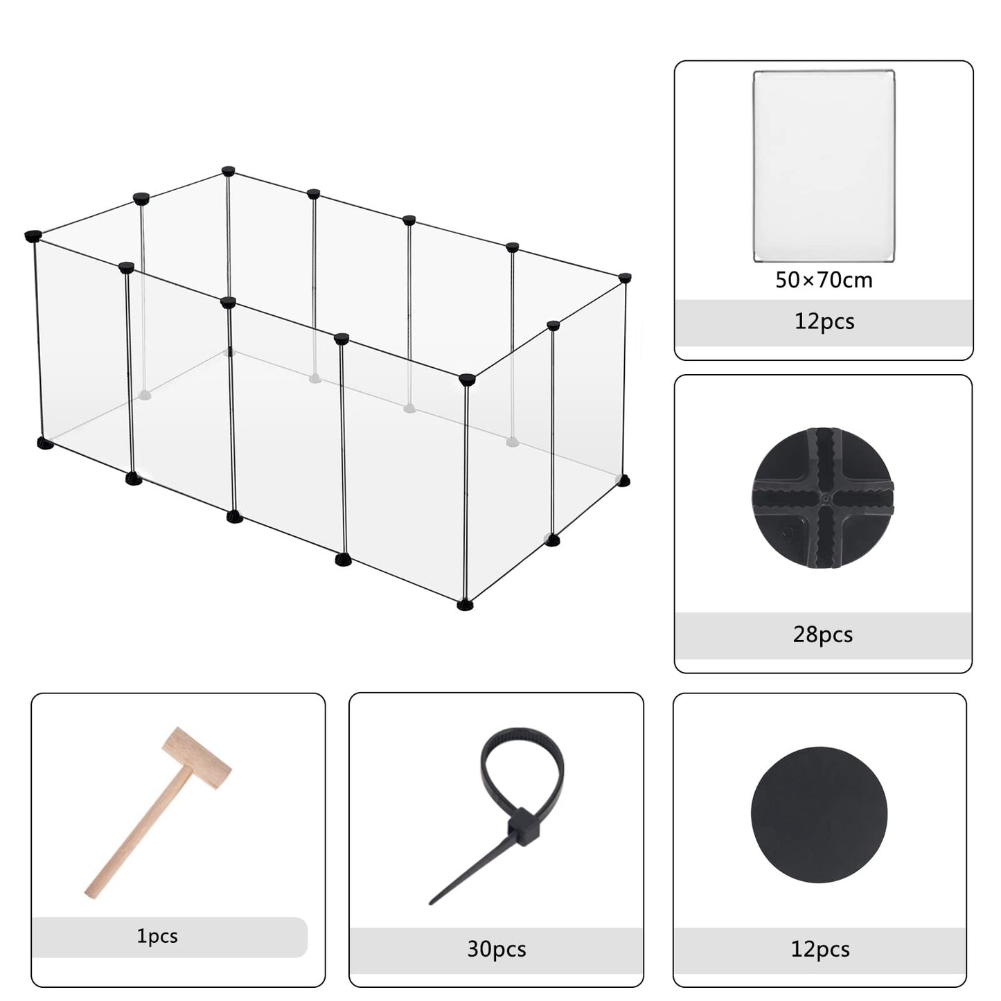 EUGAD Transparenter Tierauslauf 200 x 100 x 70 cm – erweiterbarer, modularer Kunststoffzaun für Kaninchen und Meerschweinchen