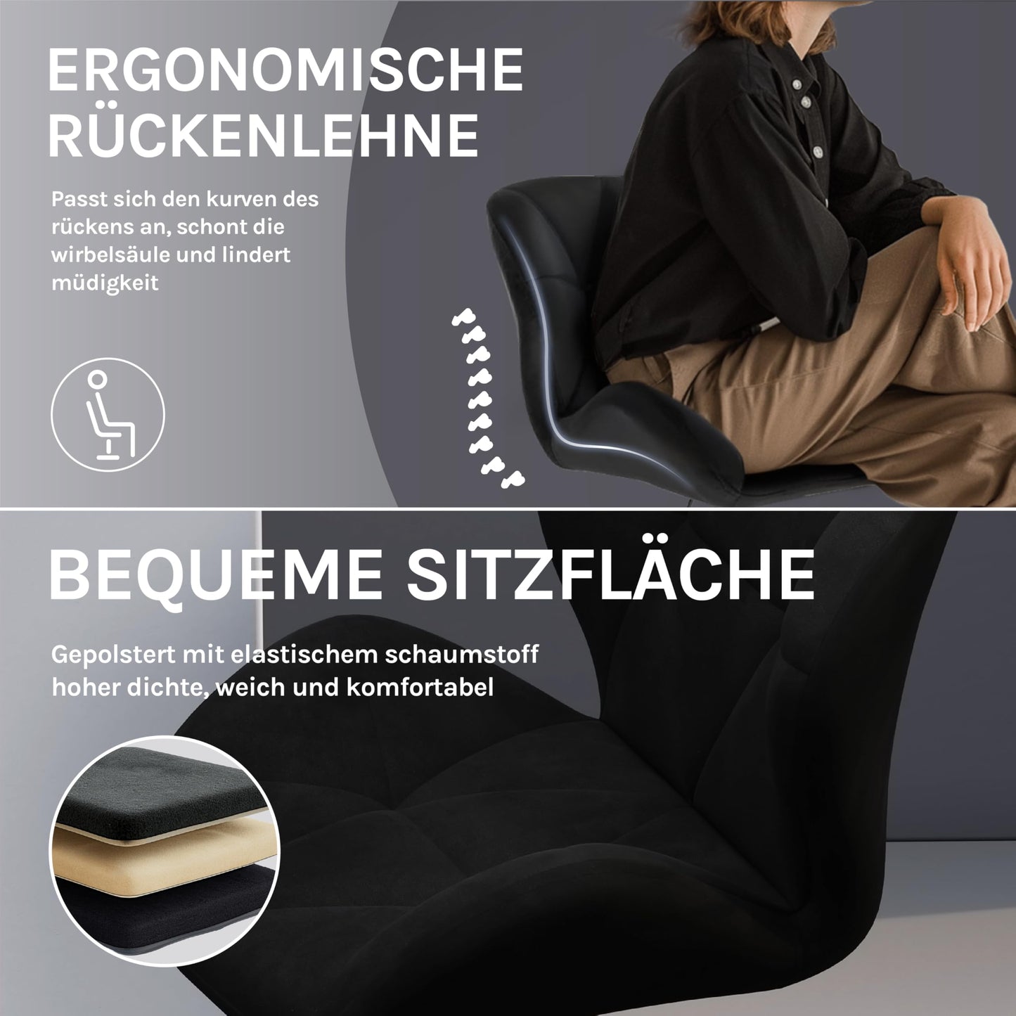 Woltu Barhocker – Rückenlehne – Verstellbar – Drehbar – Samt – Metall – Schwarz