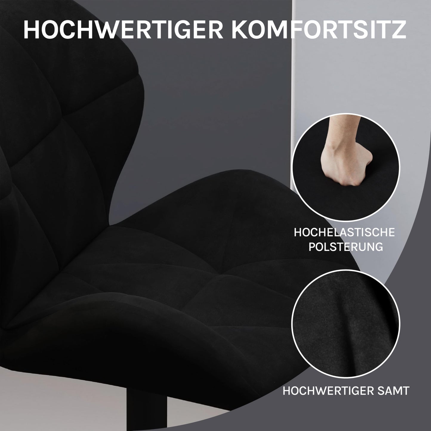 Woltu Barhocker – Rückenlehne – Verstellbar – Drehbar – Samt – Metall – Schwarz