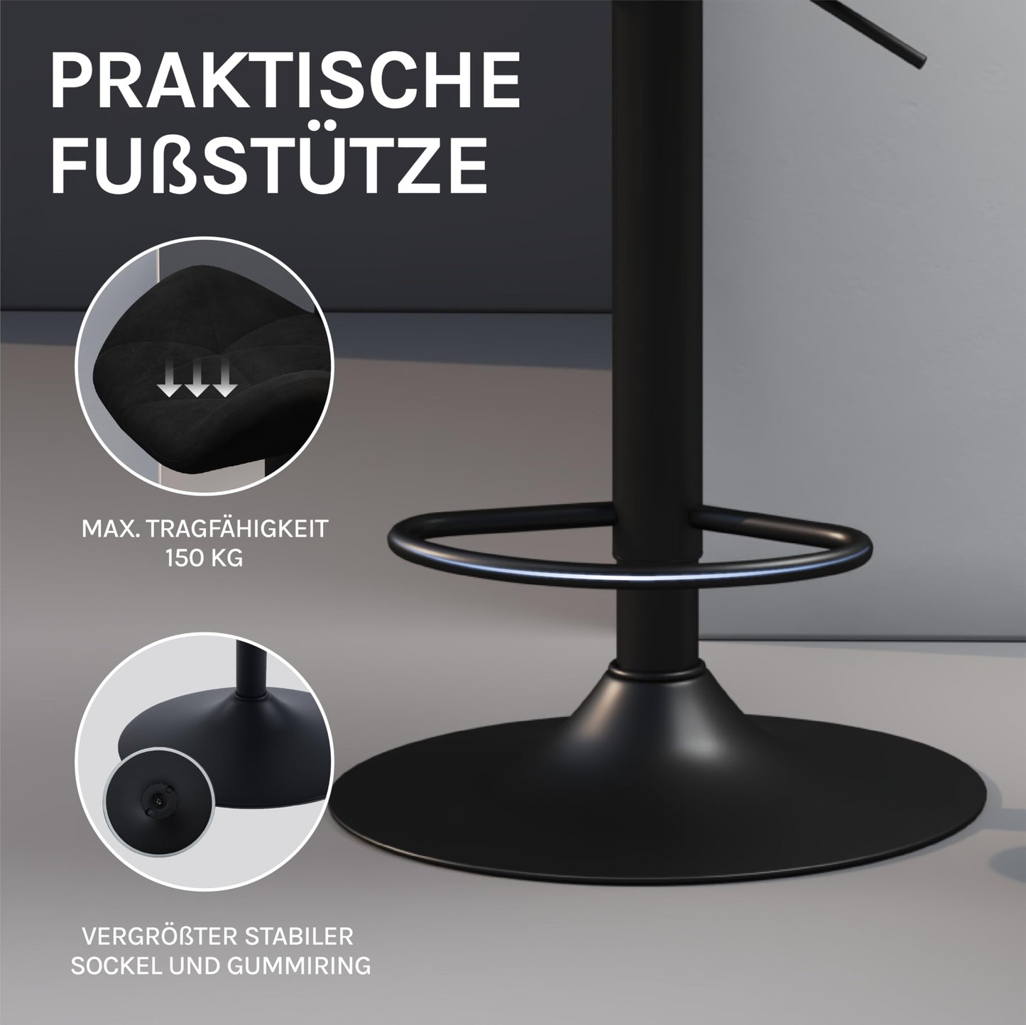 Woltu Barhocker – Rückenlehne – Verstellbar – Drehbar – Samt – Metall – Schwarz