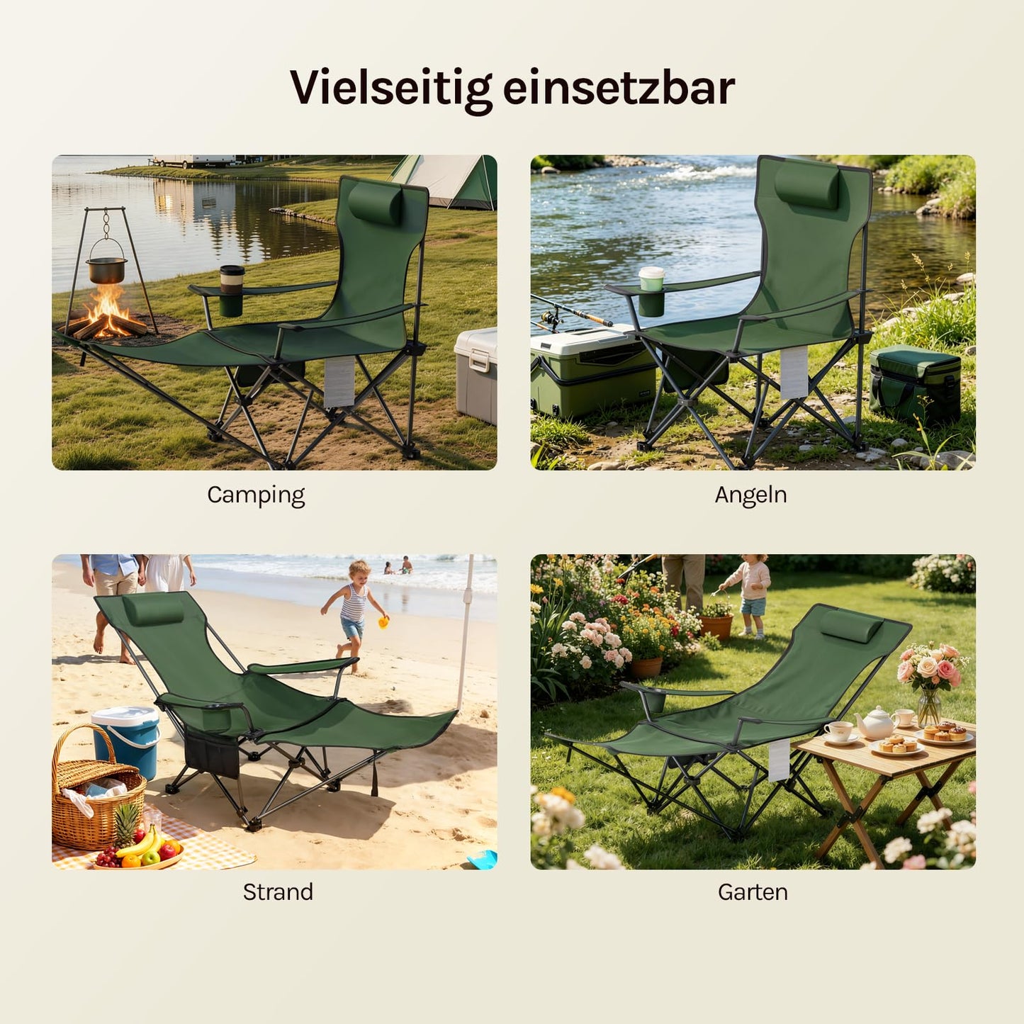 Woltu Campingstuhl – 2er-Set – zusammenklappbar – Fußstütze – 600D Oxford – Blau