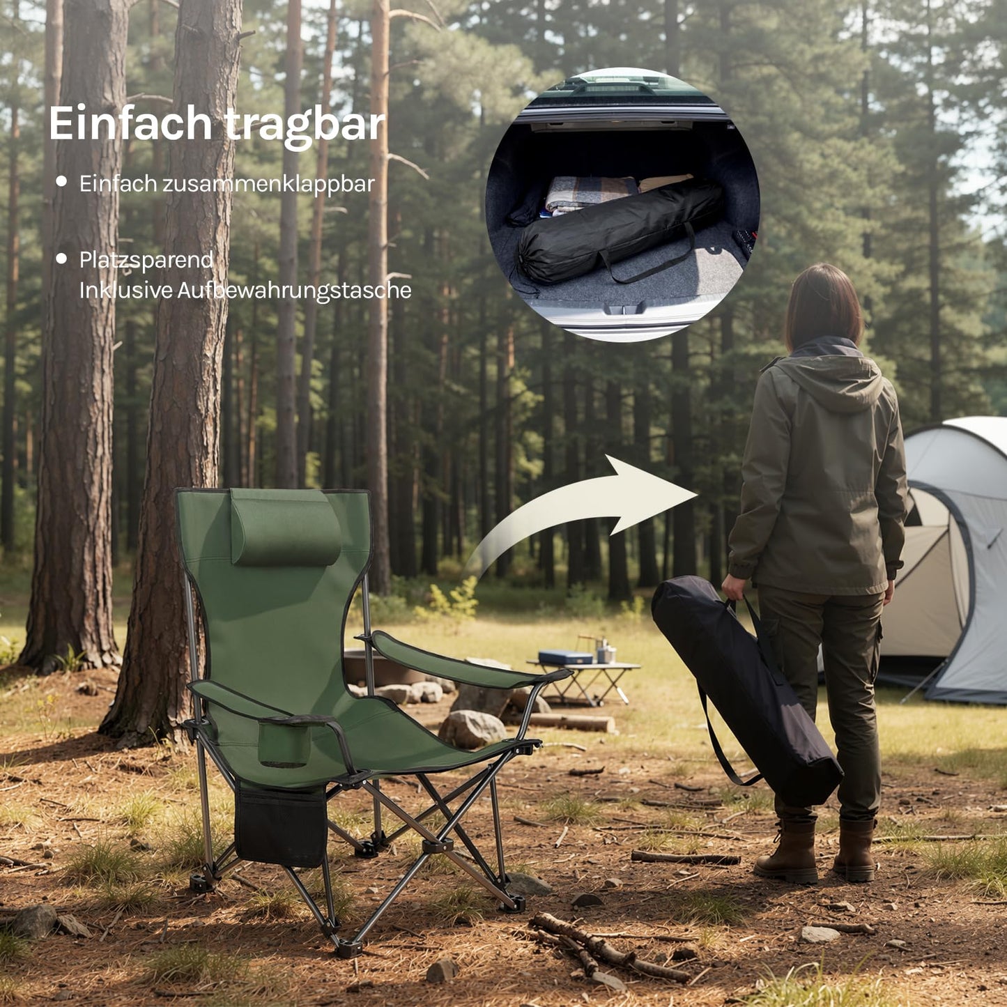 Woltu Campingstuhl – 2er-Set – zusammenklappbar – Fußstütze – 600D Oxford – Blau