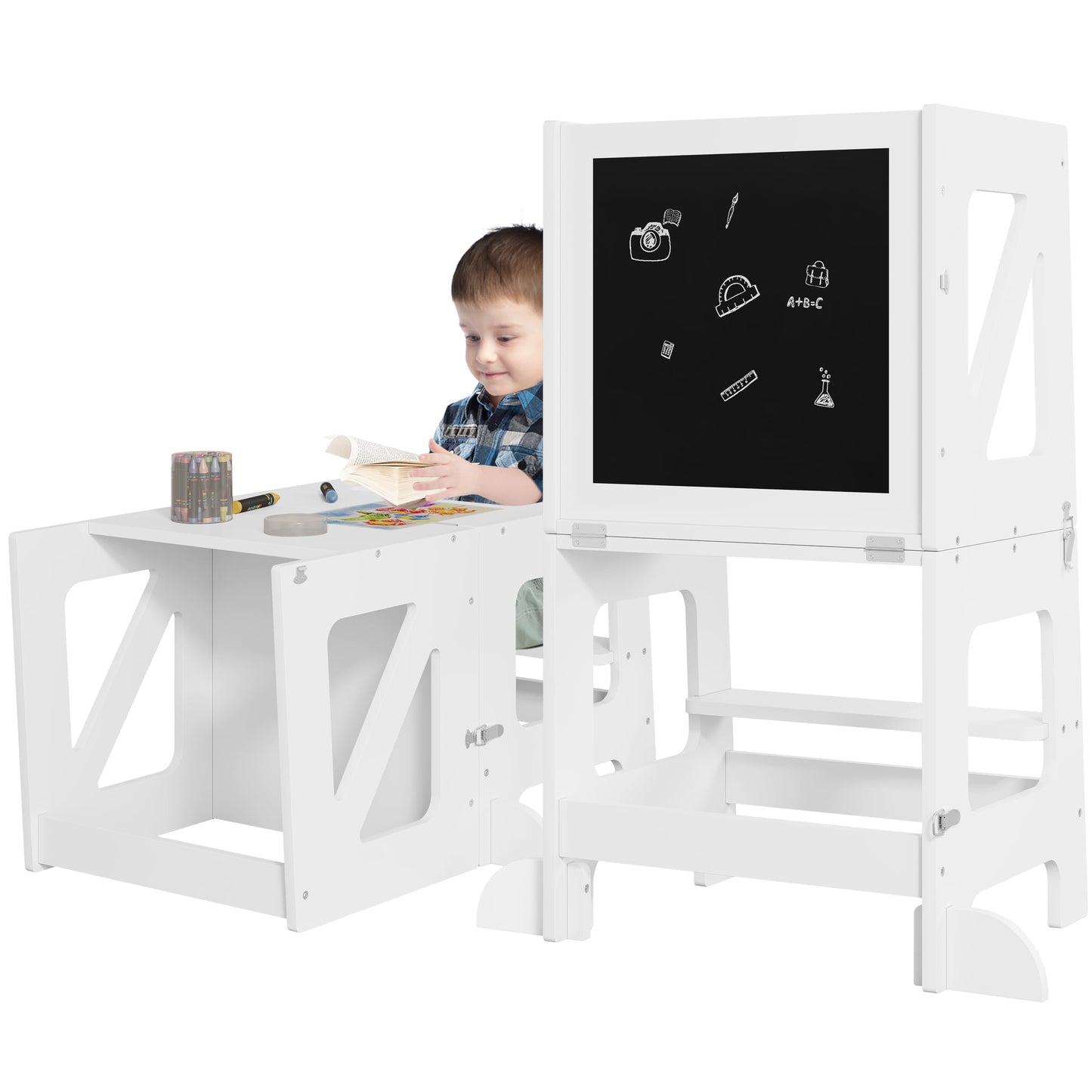 Woltu Learning Tower – 3-in-1 – Zusammenklappbar – 35 x 86 x 45 cm – Weiß