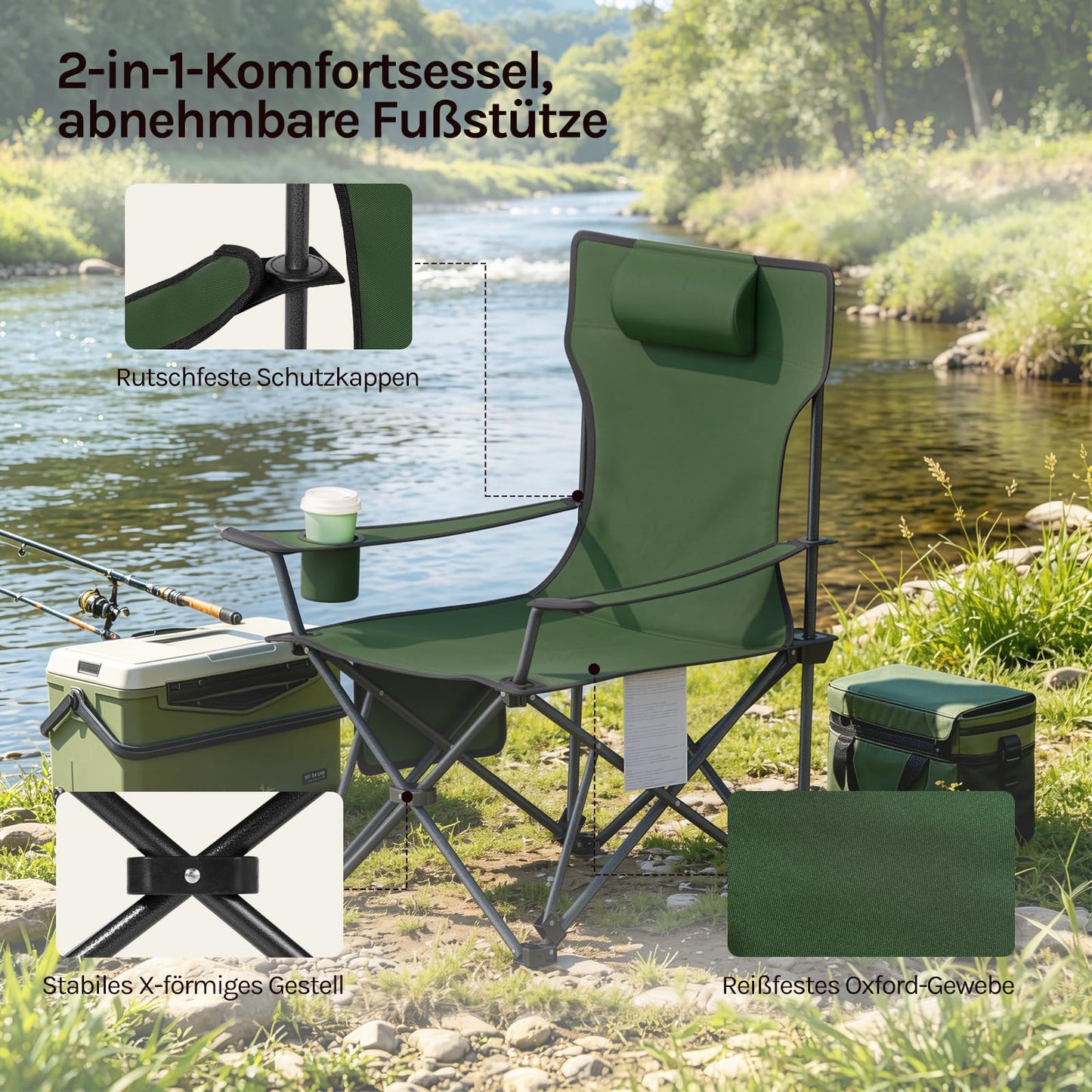 Woltu Campingstuhl – 2er-Set – zusammenklappbar – Fußstütze – 600D Oxford – Blau