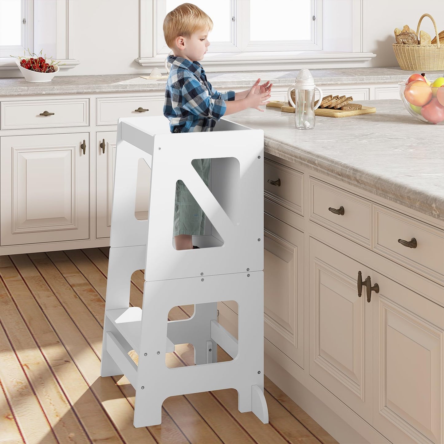 Woltu Learning Tower – 3-in-1 – Zusammenklappbar – 35 x 86 x 45 cm – Weiß