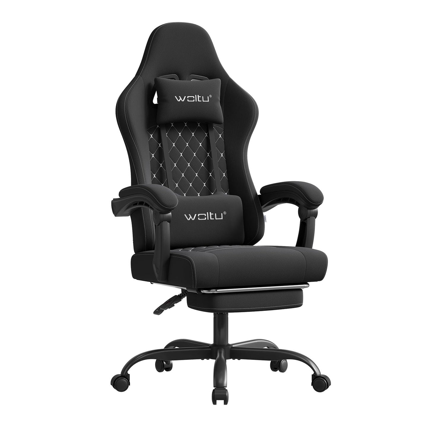 Woltu Gaming-Stuhl – Ergonomisch – Massagefunktion – Fußstütze – 150 kg – Schwarz/Weiß