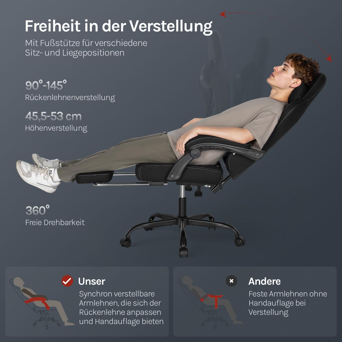 Woltu Gaming-Stuhl – Ergonomisch – Massagefunktion – Fußstütze – 150 kg – Schwarz/Weiß
