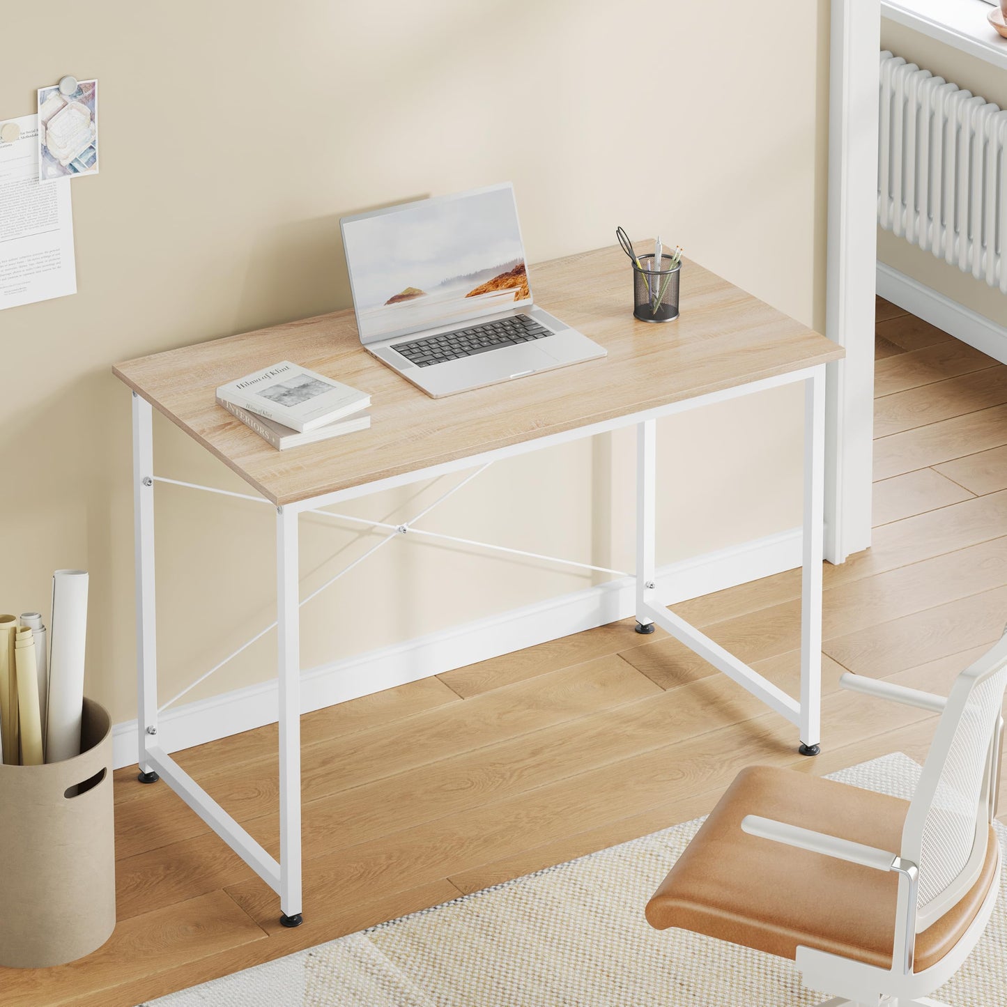 Woltu Computertisch – 100 × 75 × 50 cm – E1-Holz – Metallgestell – Helles Eichenholz