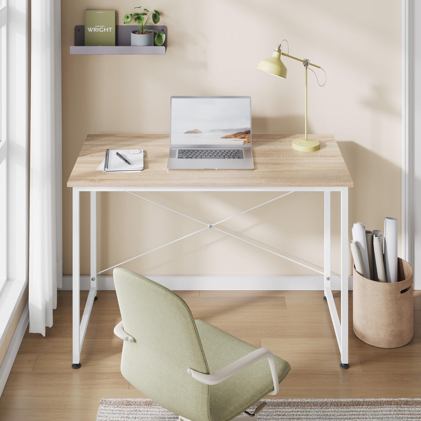 Woltu Computertisch – 100 × 75 × 50 cm – E1-Holz – Metallgestell – Helles Eichenholz