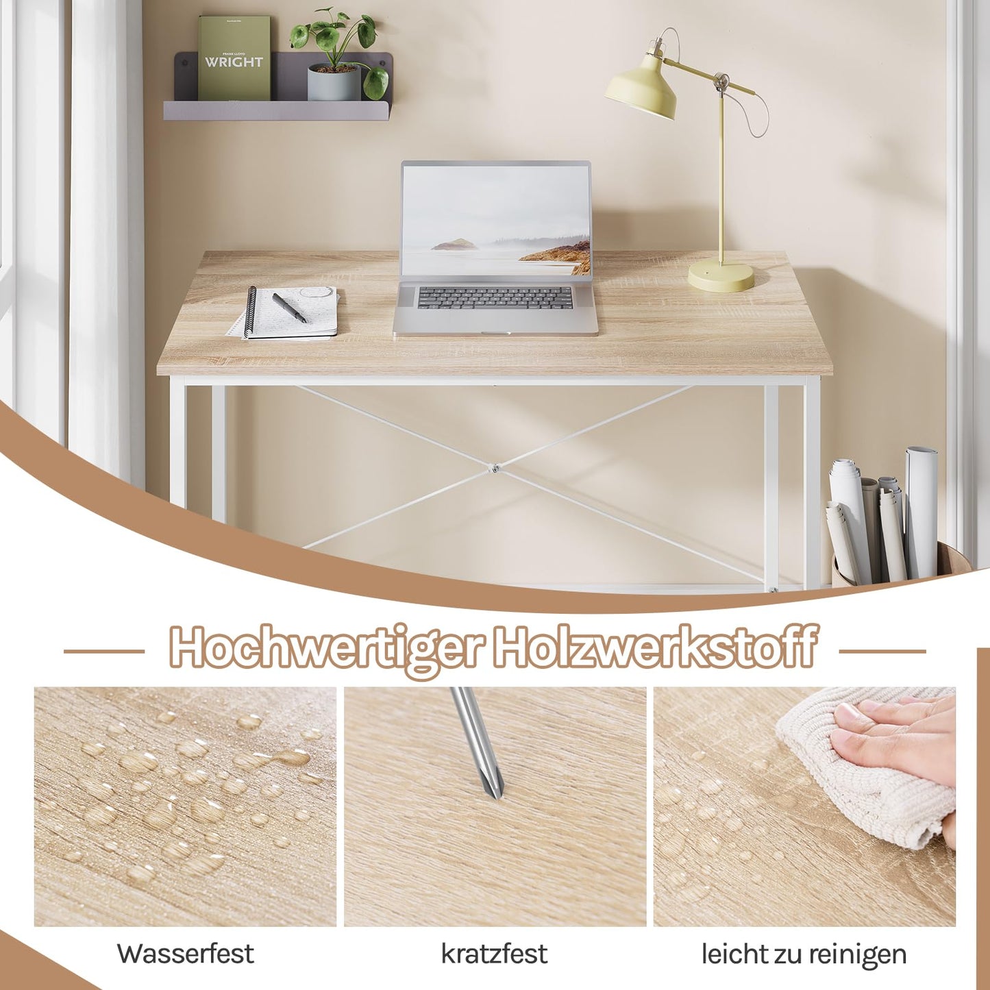 Woltu Computertisch – 100 × 75 × 50 cm – E1-Holz – Metallgestell – Helles Eichenholz