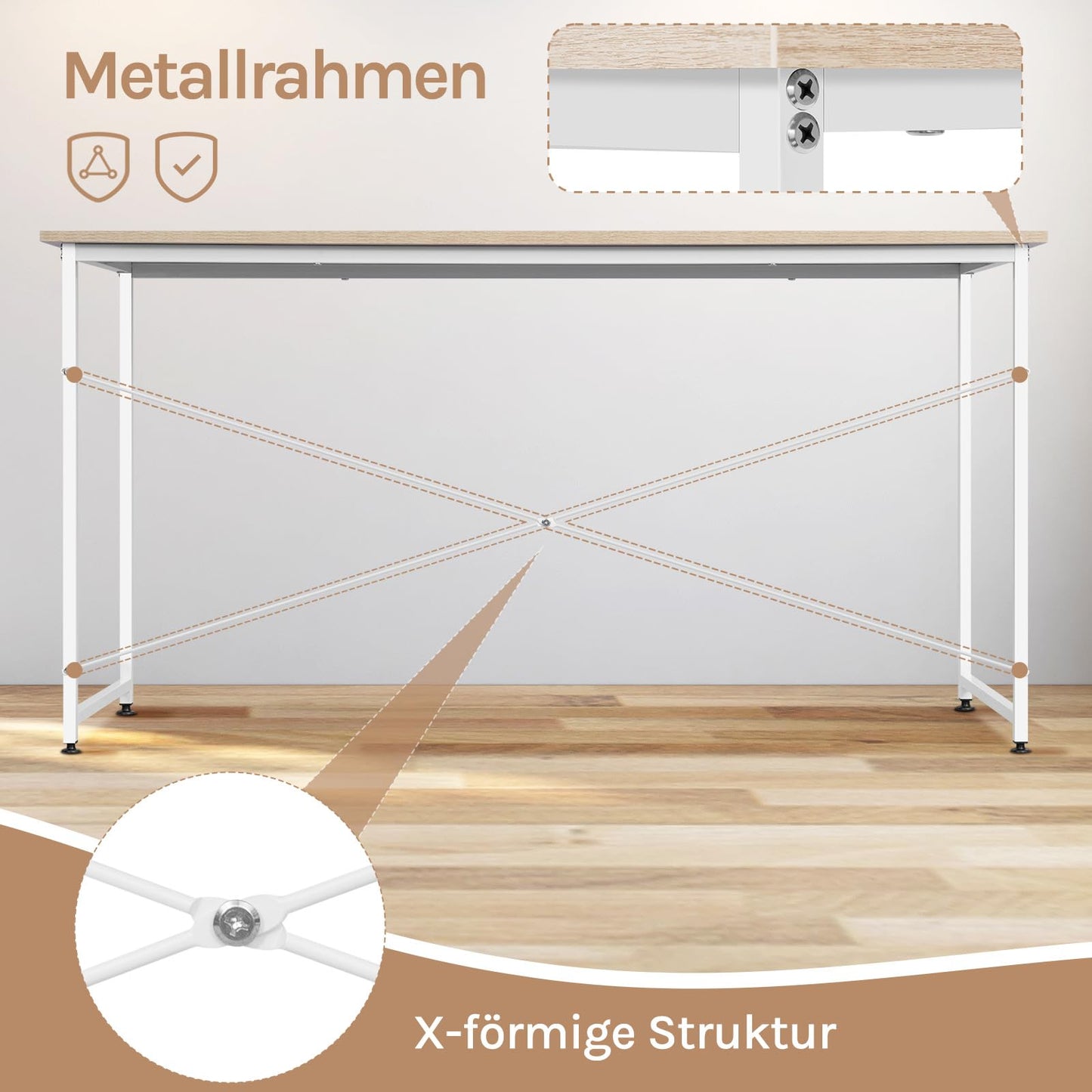 Woltu Computertisch – 100 × 75 × 50 cm – E1-Holz – Metallgestell – Helles Eichenholz