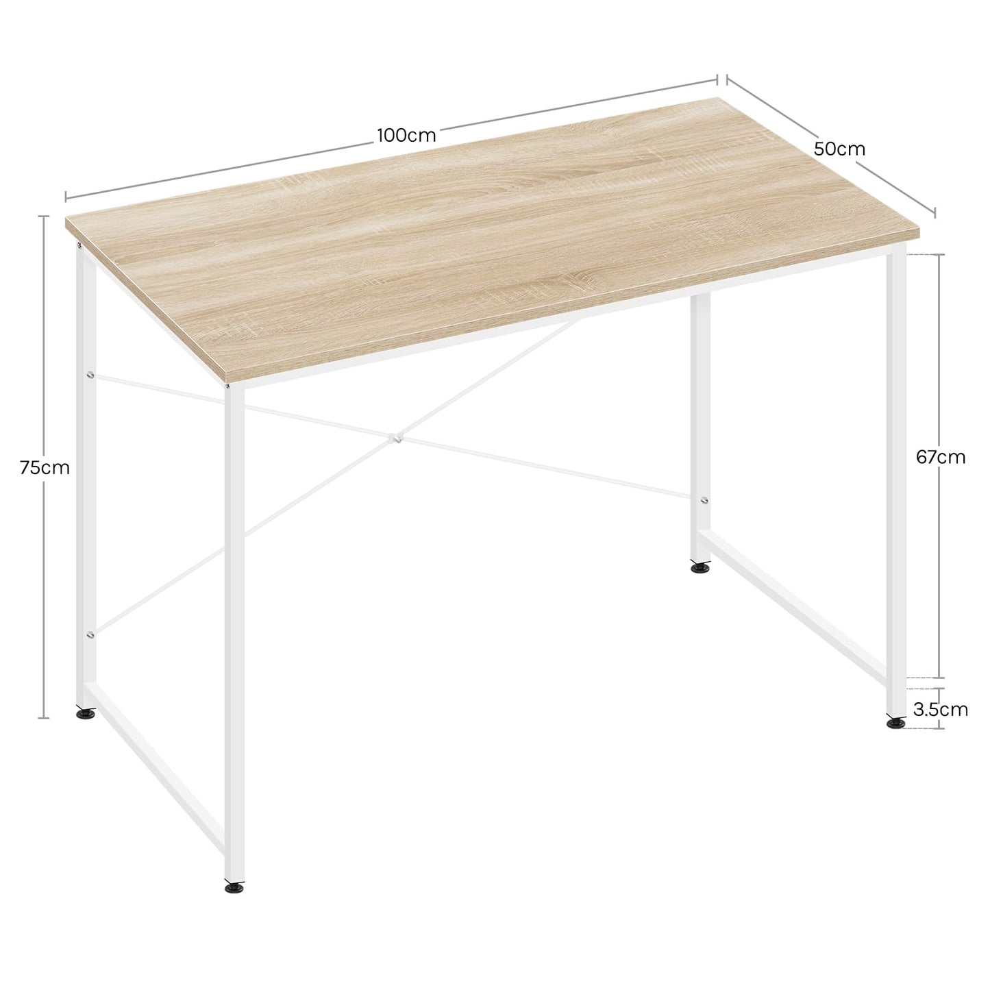 Woltu Computertisch – 100 × 75 × 50 cm – E1-Holz – Metallgestell – Helles Eichenholz