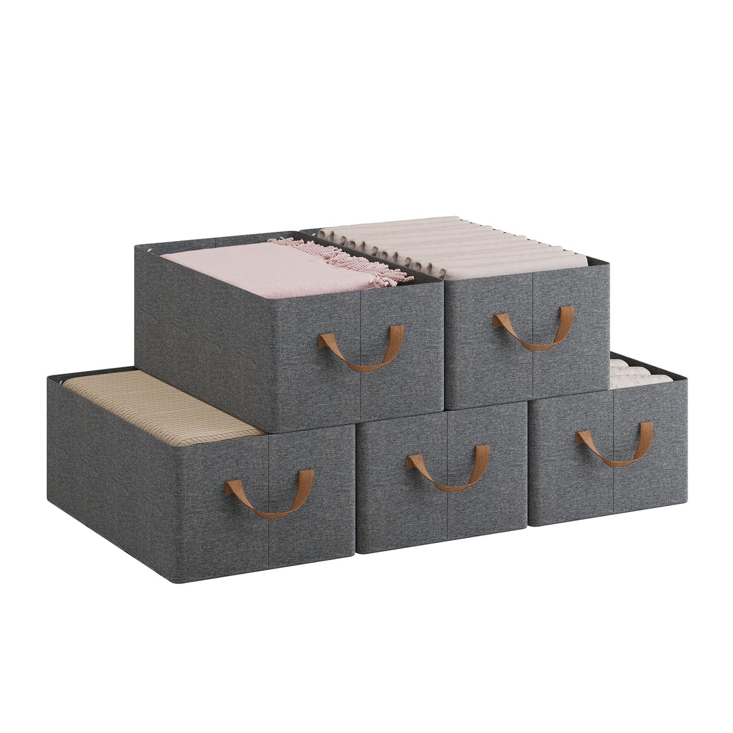 Woltu Aufbewahrungsboxen – 5er-Set – mit Griffen – zusammenklappbar – 47 x 20 x 28 cm – grau