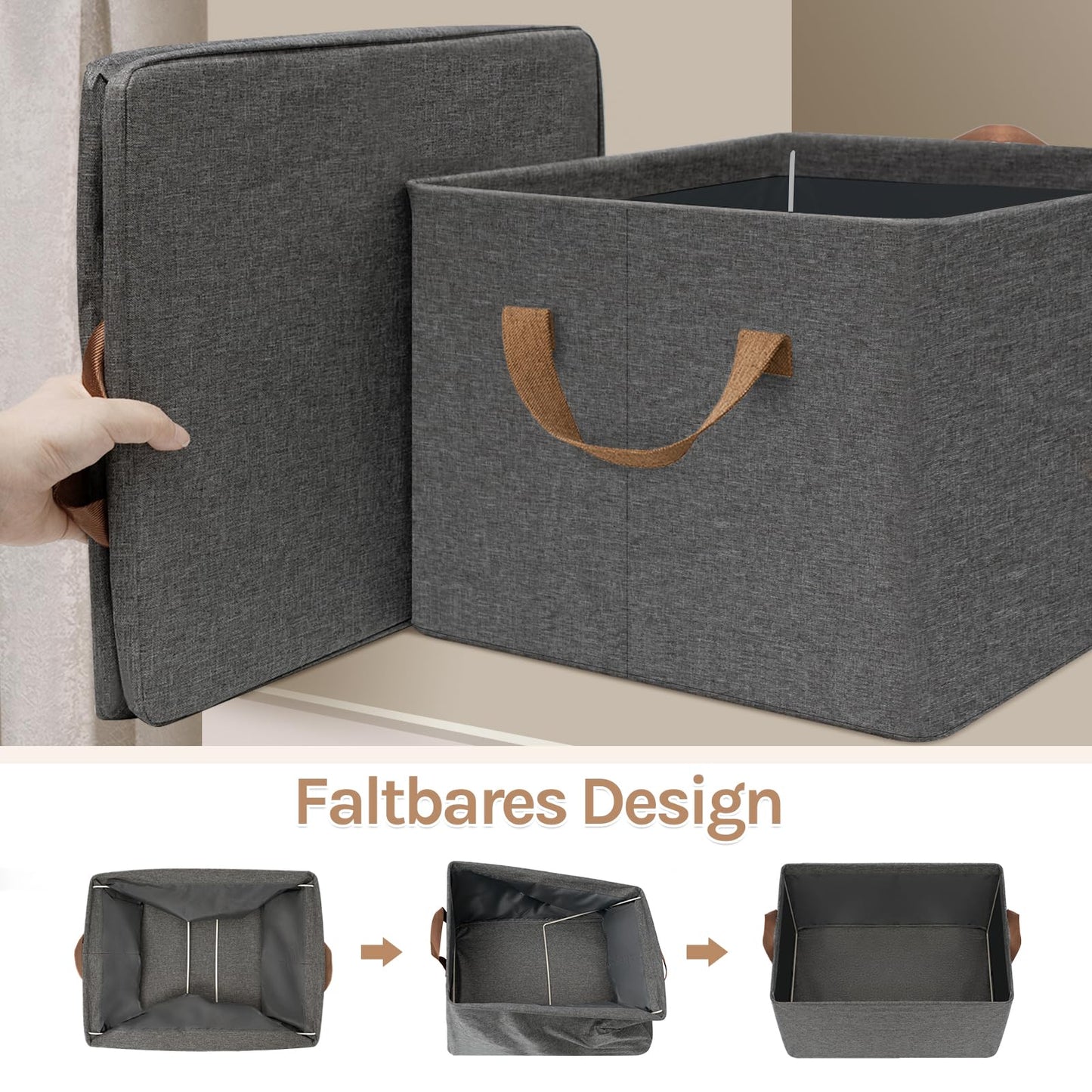 Woltu Aufbewahrungsboxen – 5er-Set – mit Griffen – zusammenklappbar – 47 x 20 x 28 cm – grau