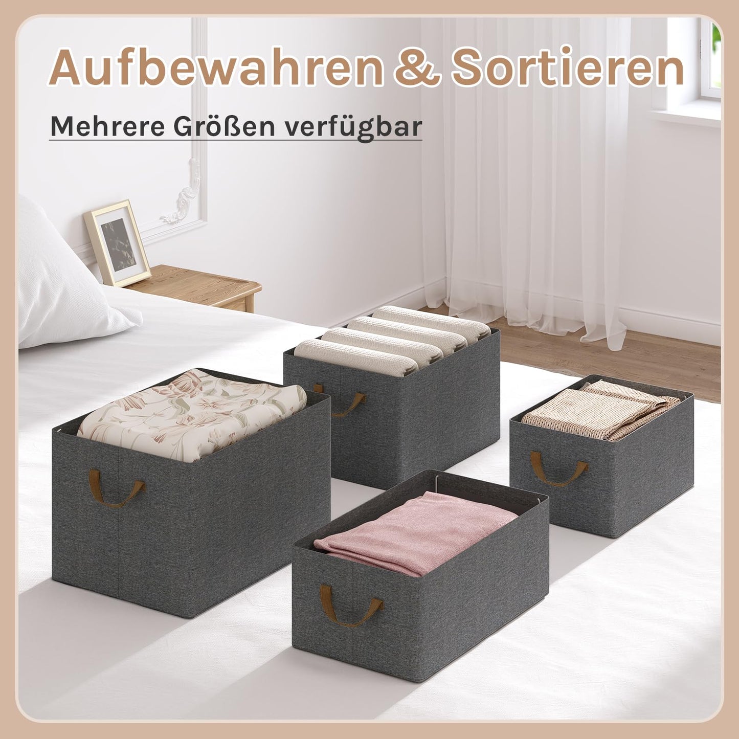 Woltu Aufbewahrungsboxen – 5er-Set – mit Griffen – zusammenklappbar – 47 x 20 x 28 cm – grau