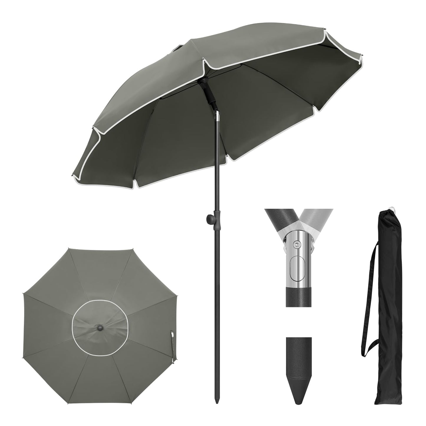 Woltu Balkon-Sonnenschirm – Rund – 155 cm – UPF 50+ – Neigbar – Verstellbar – Dunkelgrau