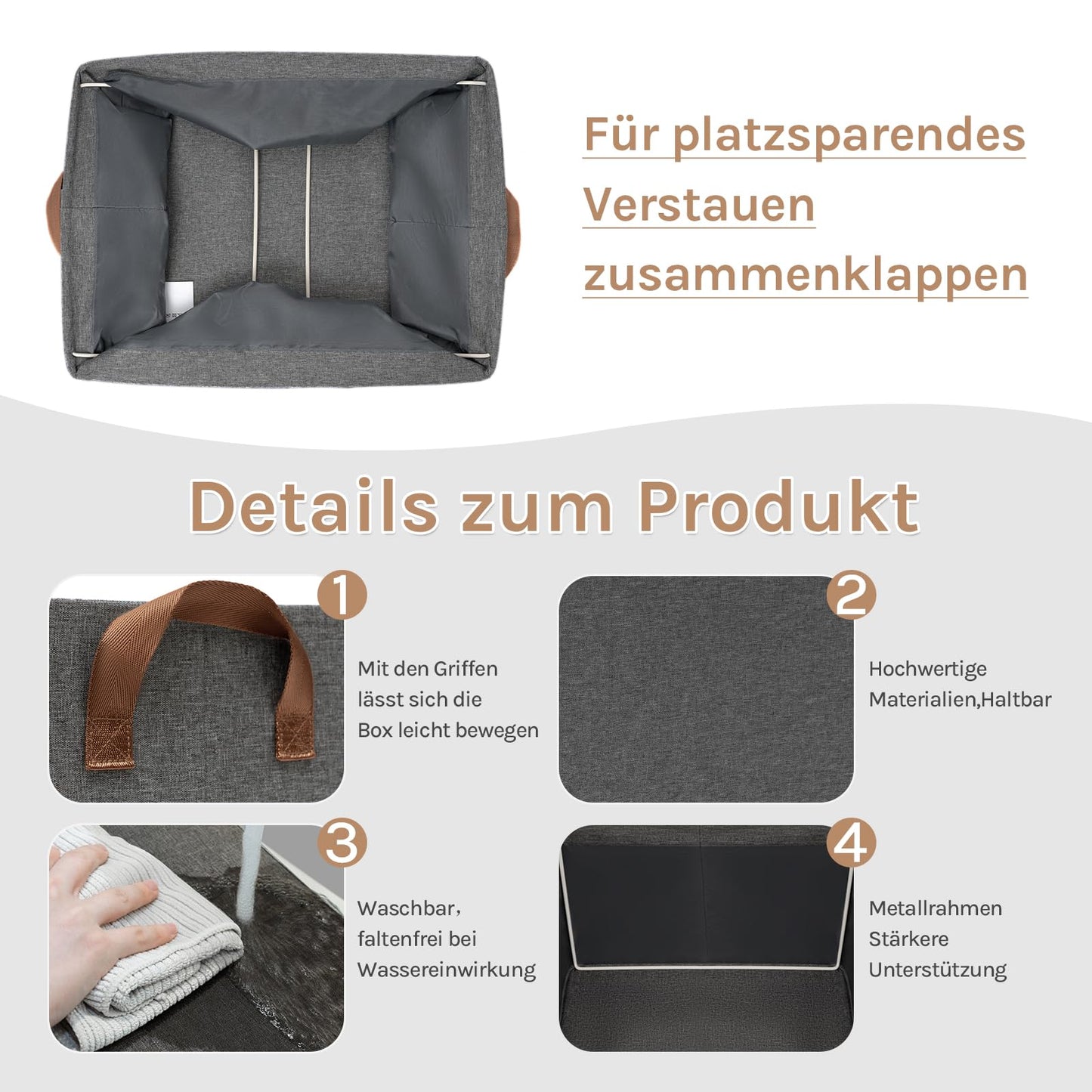Woltu Aufbewahrungsboxen – 5er-Set – mit Griffen – zusammenklappbar – 47 x 20 x 28 cm – grau