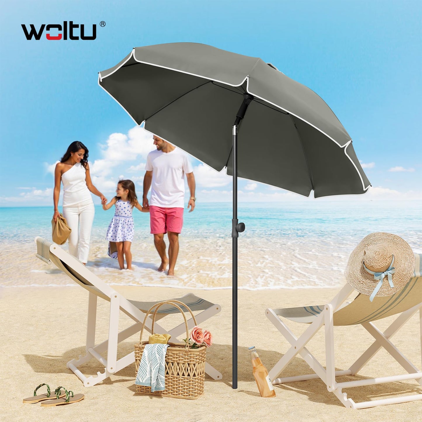 Woltu Balkon-Sonnenschirm – Rund – 155 cm – UPF 50+ – Neigbar – Verstellbar – Dunkelgrau
