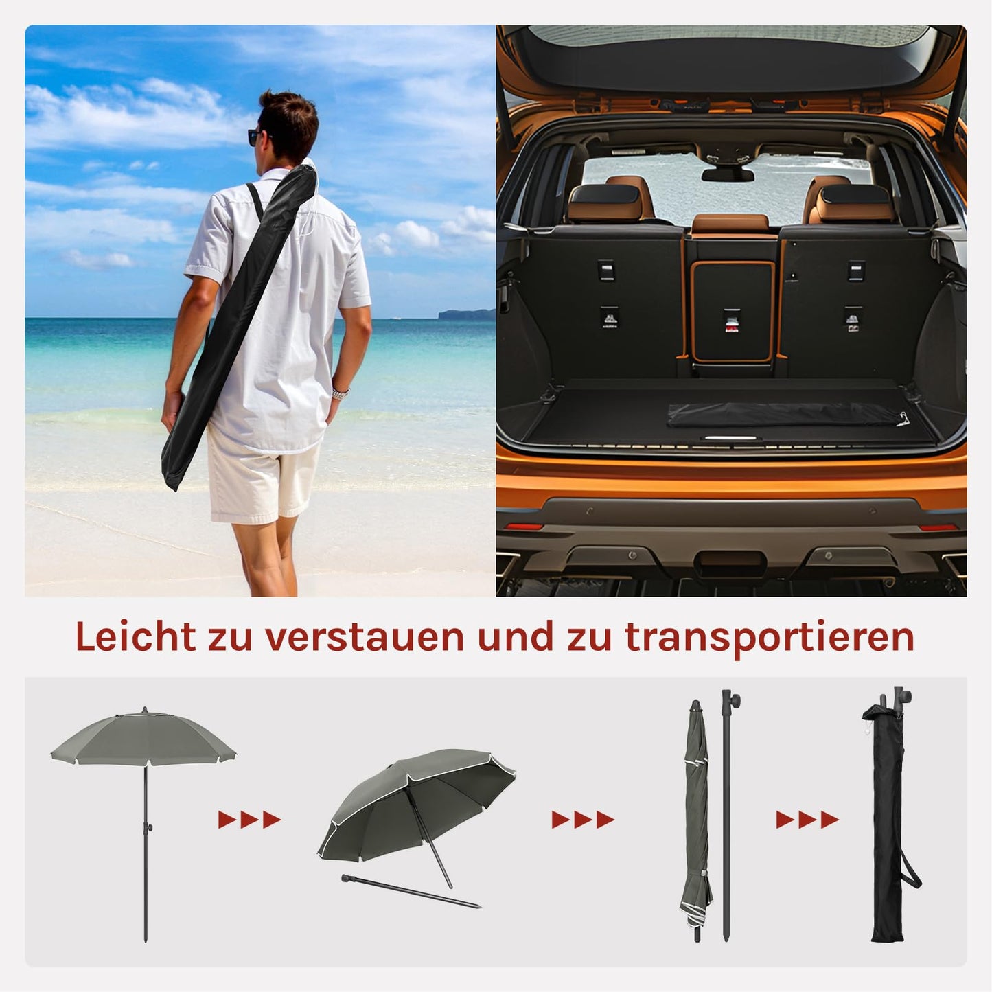 Woltu Balkon-Sonnenschirm – Rund – 155 cm – UPF 50+ – Neigbar – Verstellbar – Dunkelgrau