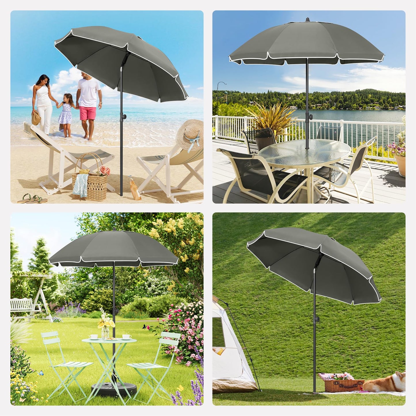Woltu Balkon-Sonnenschirm – Rund – 155 cm – UPF 50+ – Neigbar – Verstellbar – Dunkelgrau