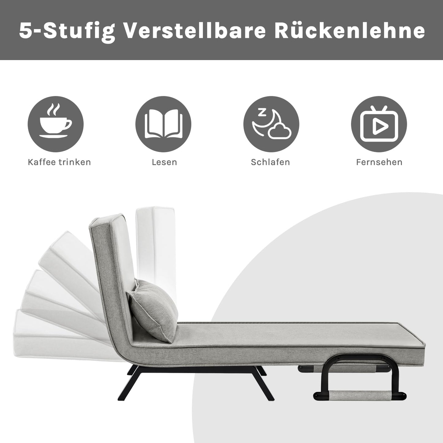 Woltu Schlafsessel – 3-in-1 – Verstellbare Rückenlehne – Leinen – 65 x 78 x 75 cm – Hellgrau