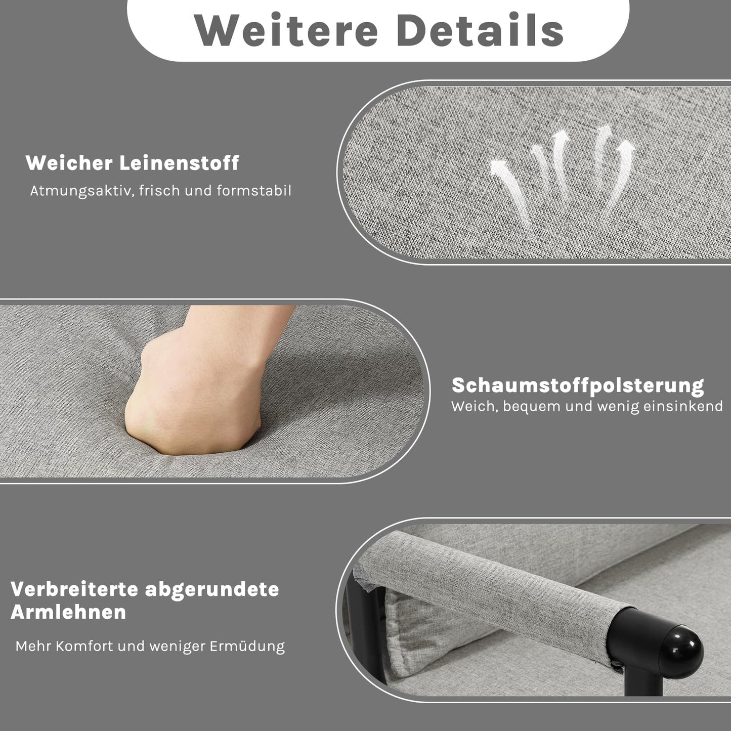 Woltu Schlafsessel – 3-in-1 – Verstellbare Rückenlehne – Leinen – 65 x 78 x 75 cm – Hellgrau