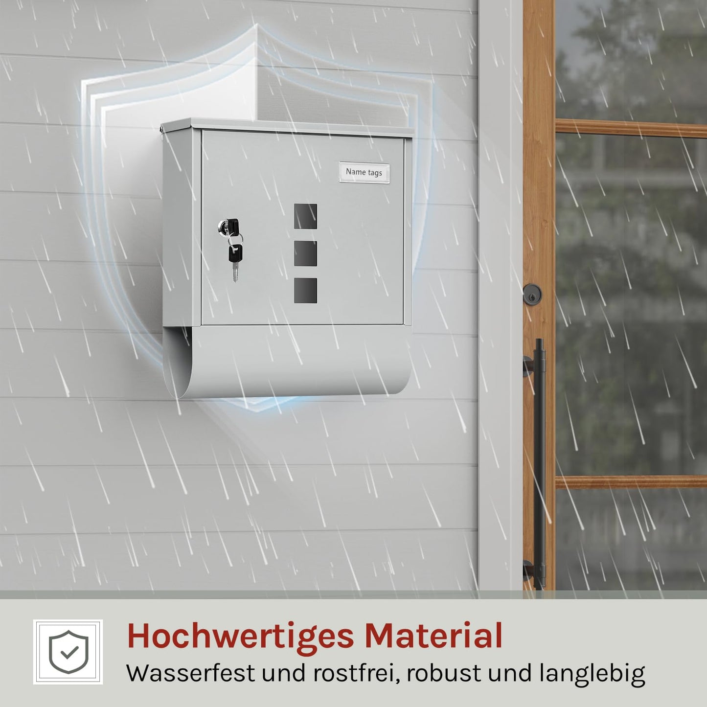 Woltu Wandbriefkasten – 30,5 x 33,5 x 9 cm – abschließbar – Zeitungsfach – grau