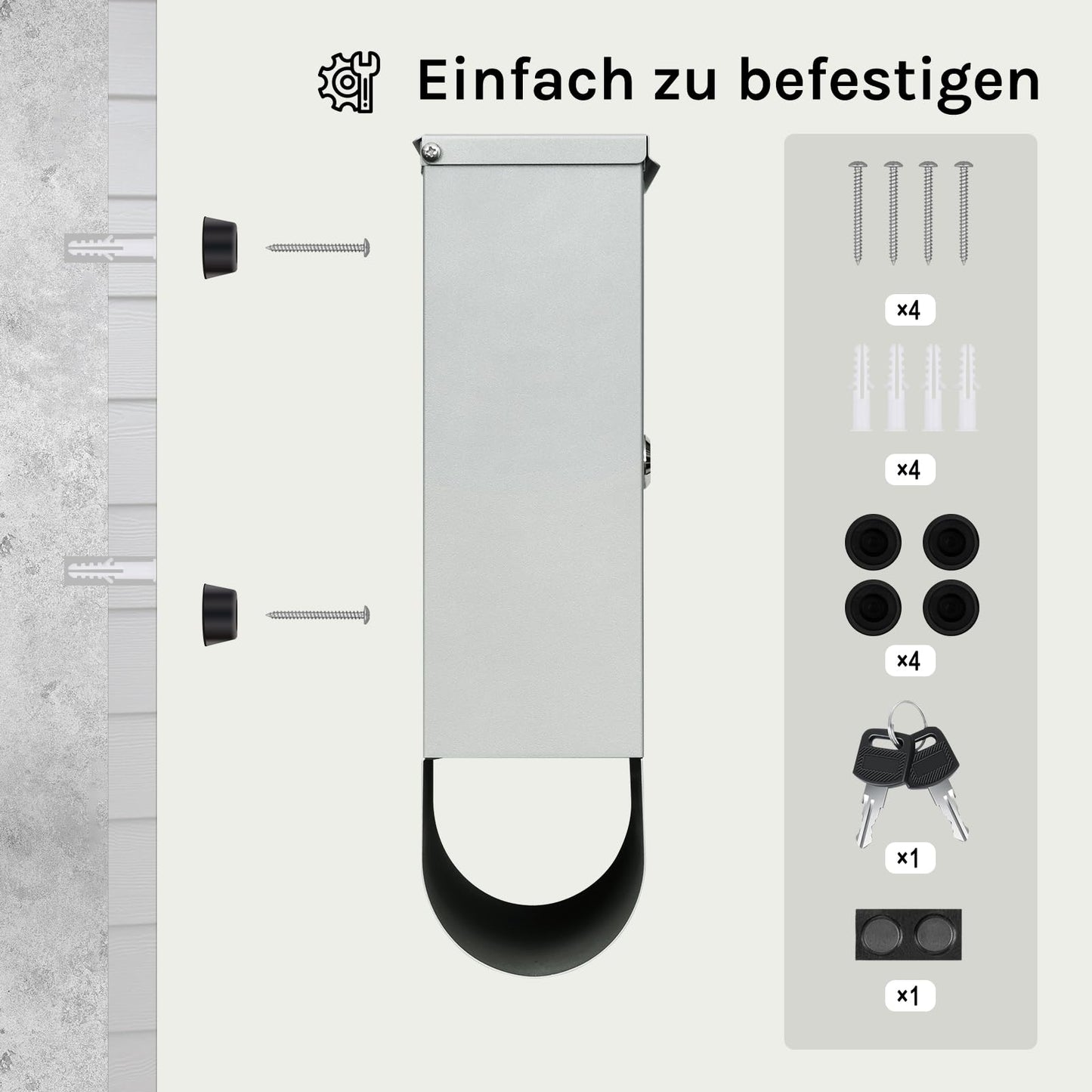 Woltu Wandbriefkasten – 30,5 x 33,5 x 9 cm – abschließbar – Zeitungsfach – grau