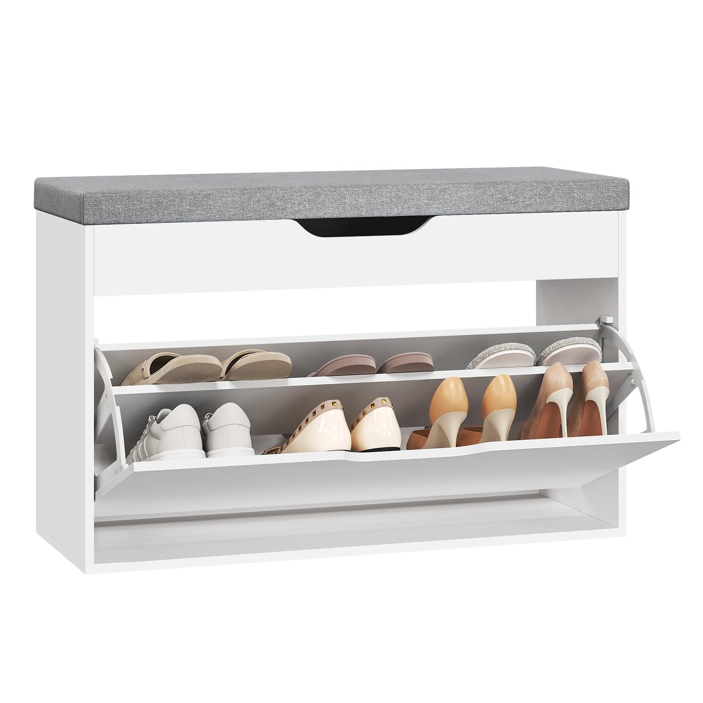 Woltu Schuhbank – 80 x 51 x 30 cm – 2 Ebenen – Sitzkissen – Weiß/Hellgrau