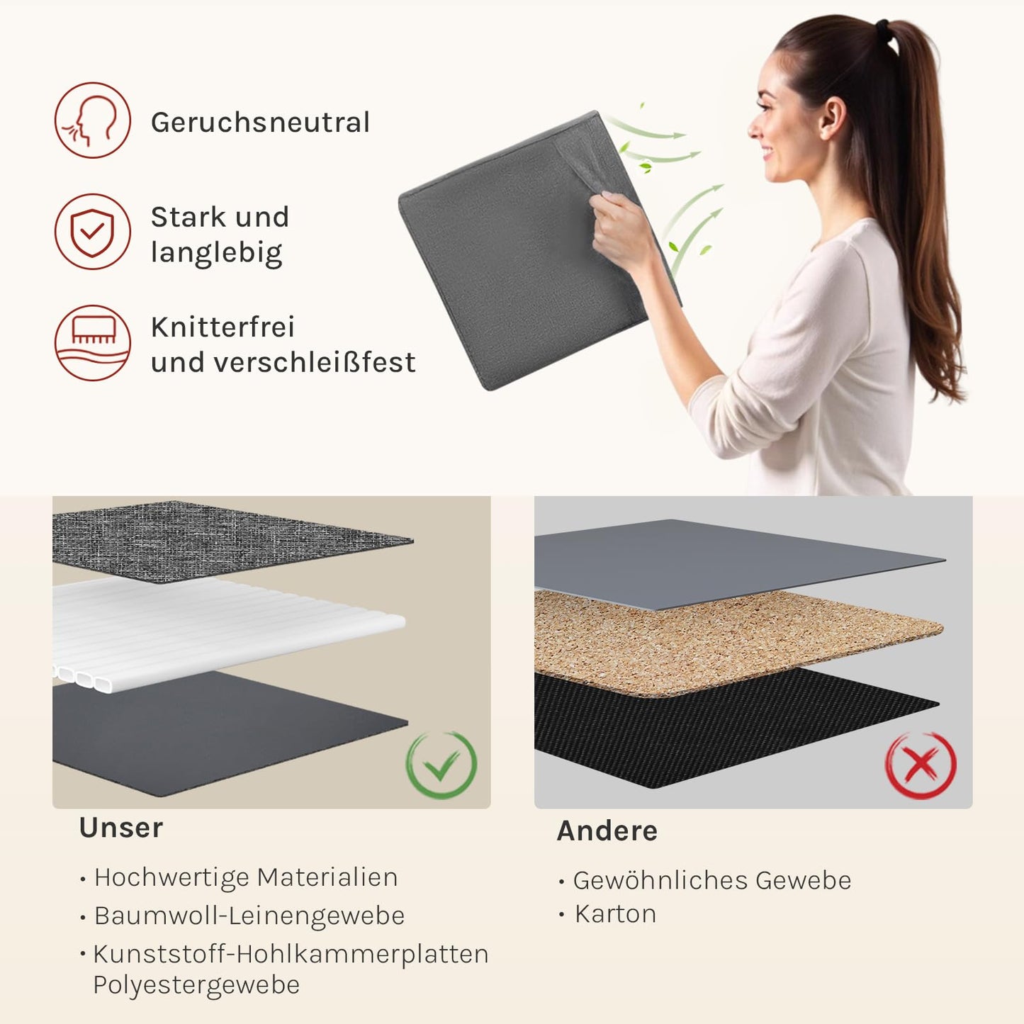 Woltu Aufbewahrungsboxen – 3 Stück – 29 x 29 x 29 cm – zusammenklappbar – Dunkelgrau