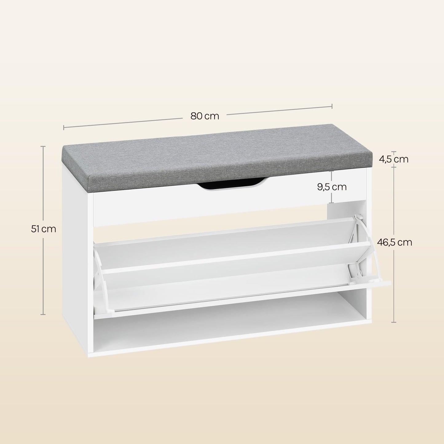 Woltu Schuhbank – 80 x 51 x 30 cm – 2 Ebenen – Sitzkissen – Weiß/Hellgrau