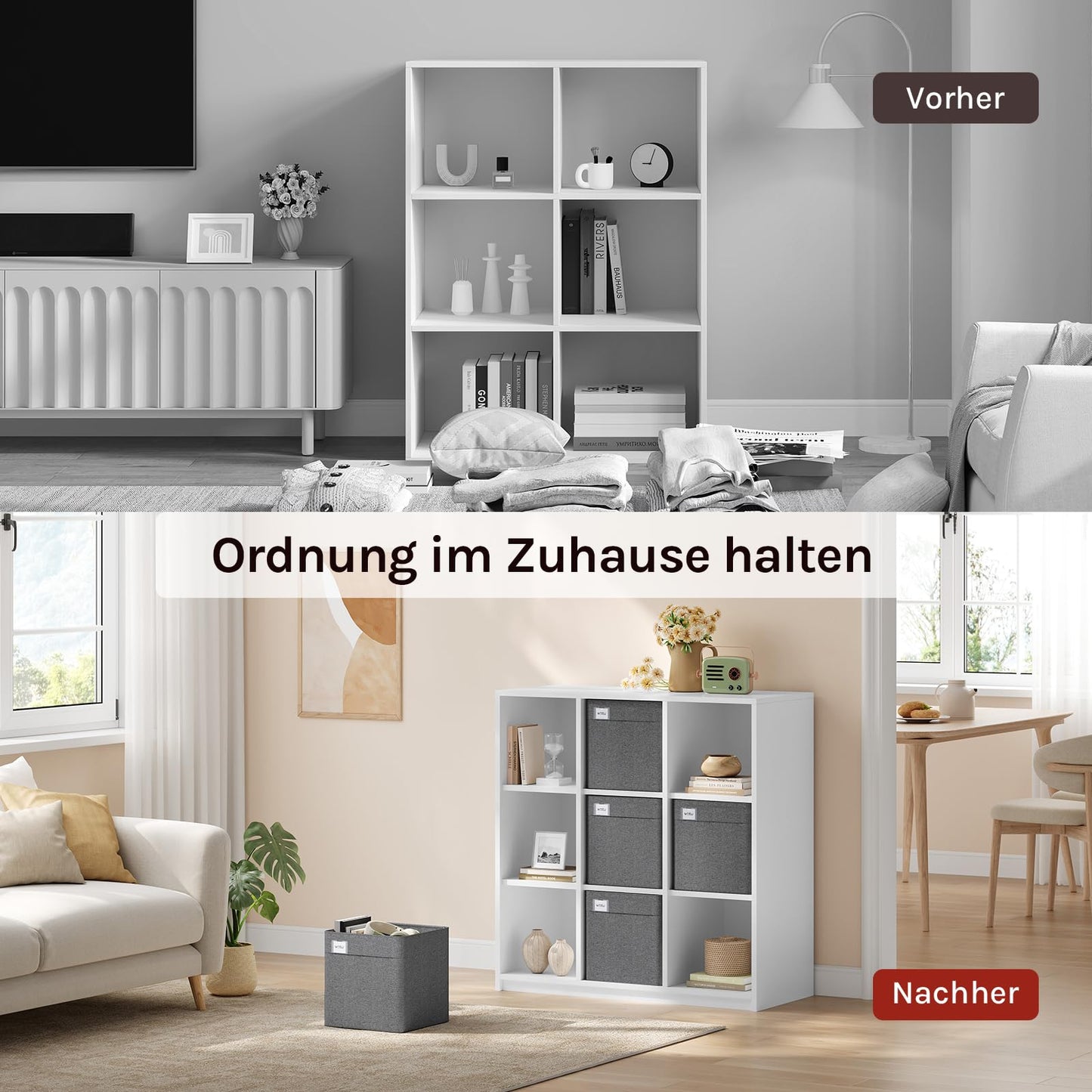 Woltu Aufbewahrungsboxen – 3 Stück – 29 x 29 x 29 cm – zusammenklappbar – Dunkelgrau