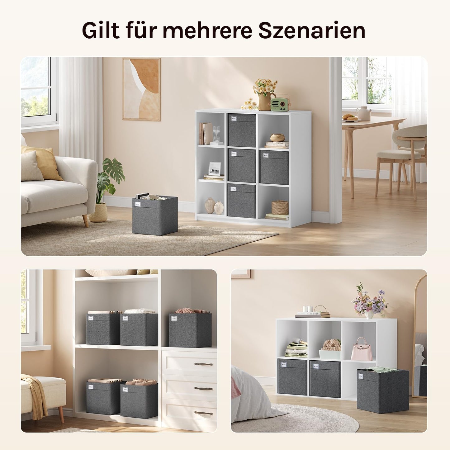 Woltu Aufbewahrungsboxen – 3 Stück – 29 x 29 x 29 cm – zusammenklappbar – Dunkelgrau