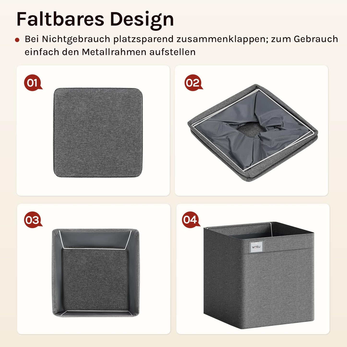 Woltu Aufbewahrungsboxen – 3 Stück – 29 x 29 x 29 cm – zusammenklappbar – Dunkelgrau