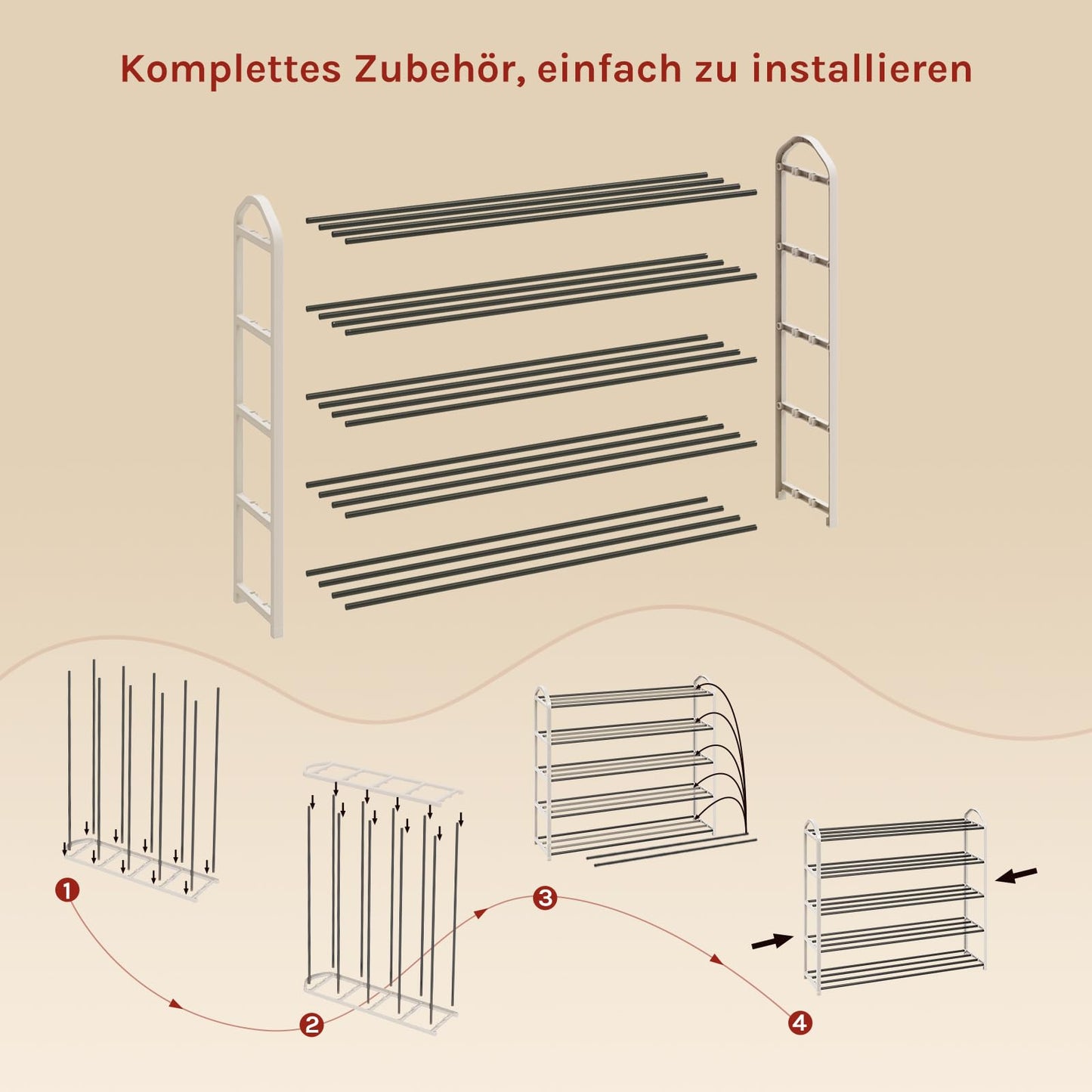 Woltu Schuhregal – 79 x 75 x 18,5 cm – 5 Ebenen – Tragegriff – Grau/Creme