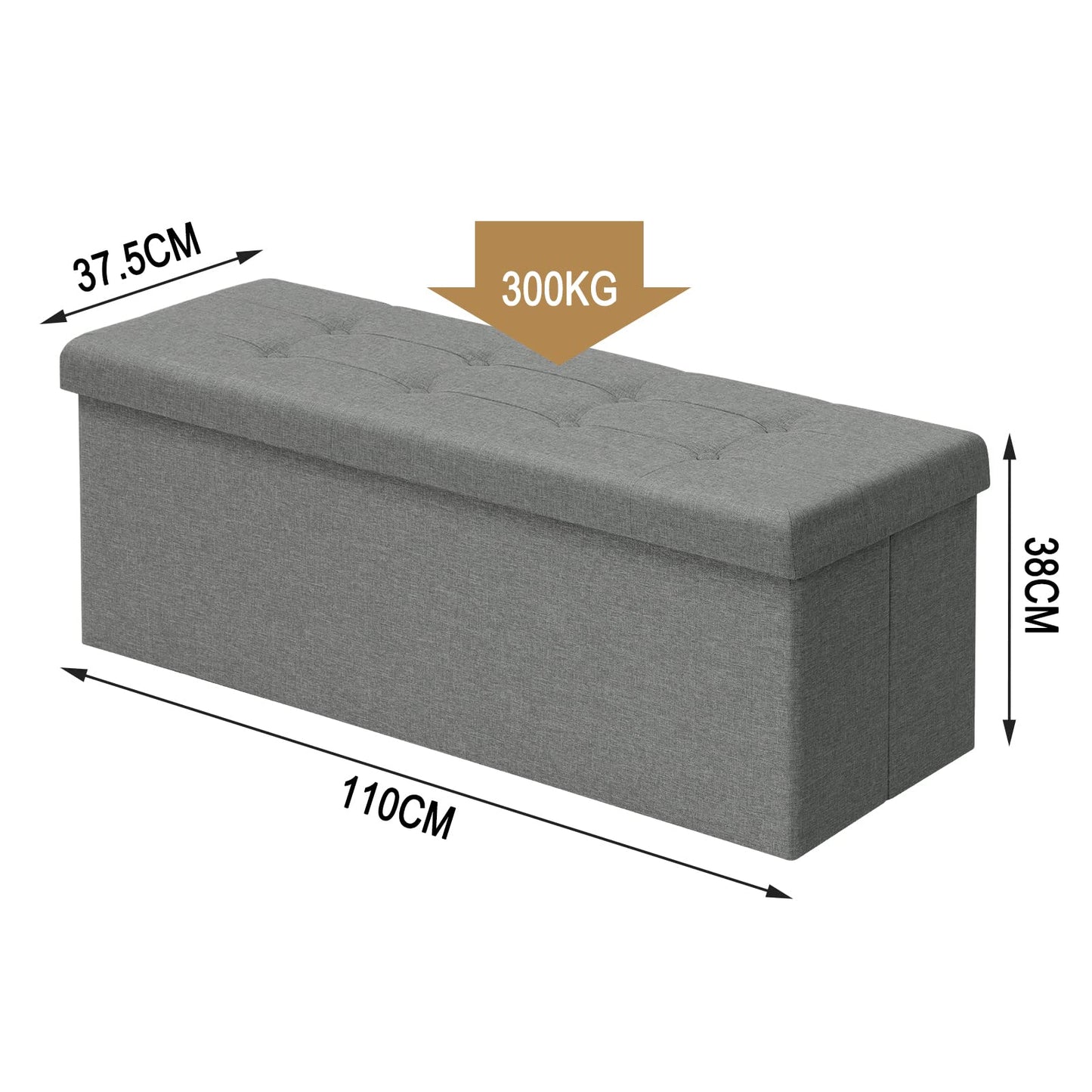Woltu Aufbewahrungsbank – 110 cm – 118 l – klappbar – hellgrau