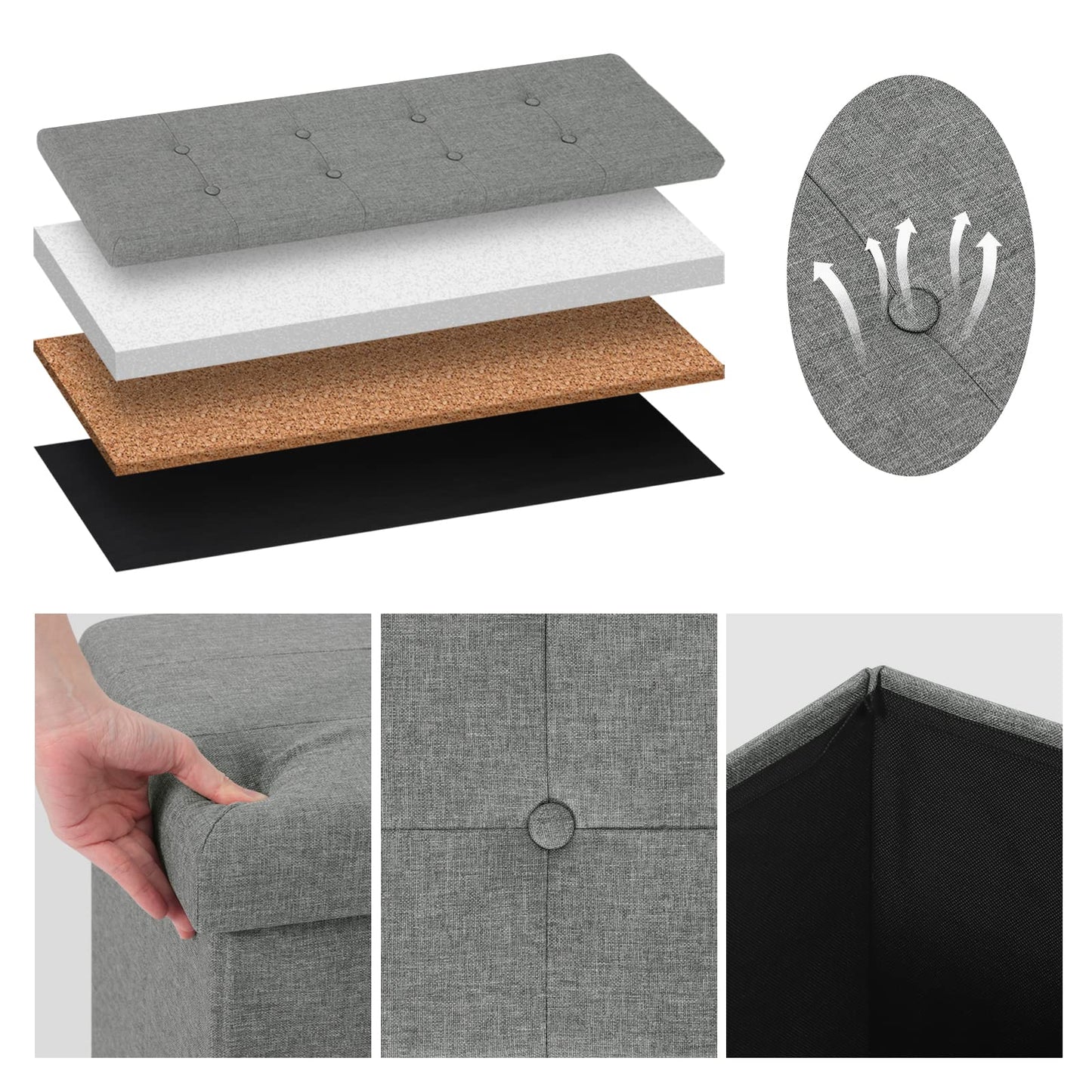 Woltu Aufbewahrungsbank – 110 cm – 118 l – klappbar – hellgrau