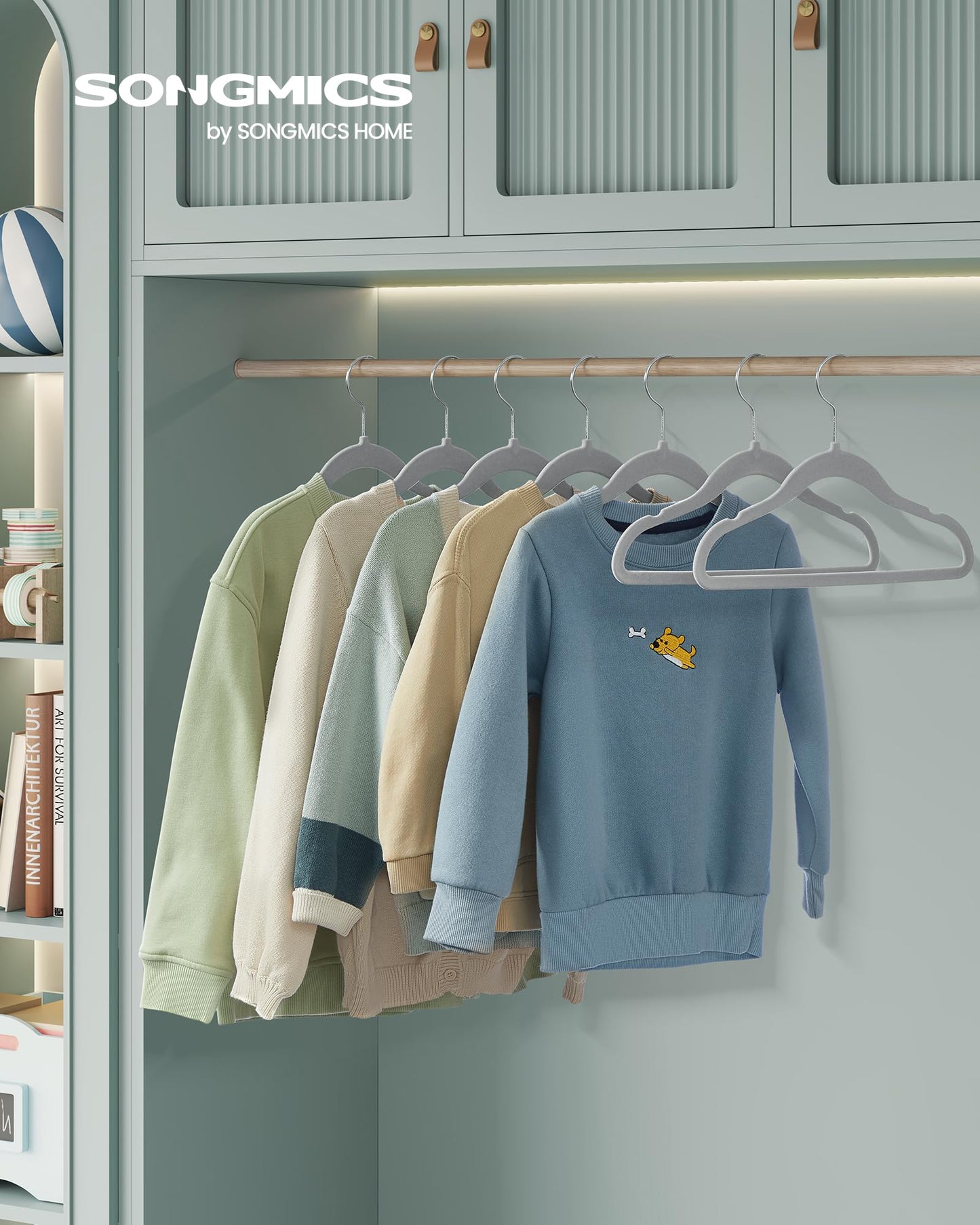 Songmics Kleiderbügel für Kinder – 30 Stück – Samt – rutschfest – Taubengrau