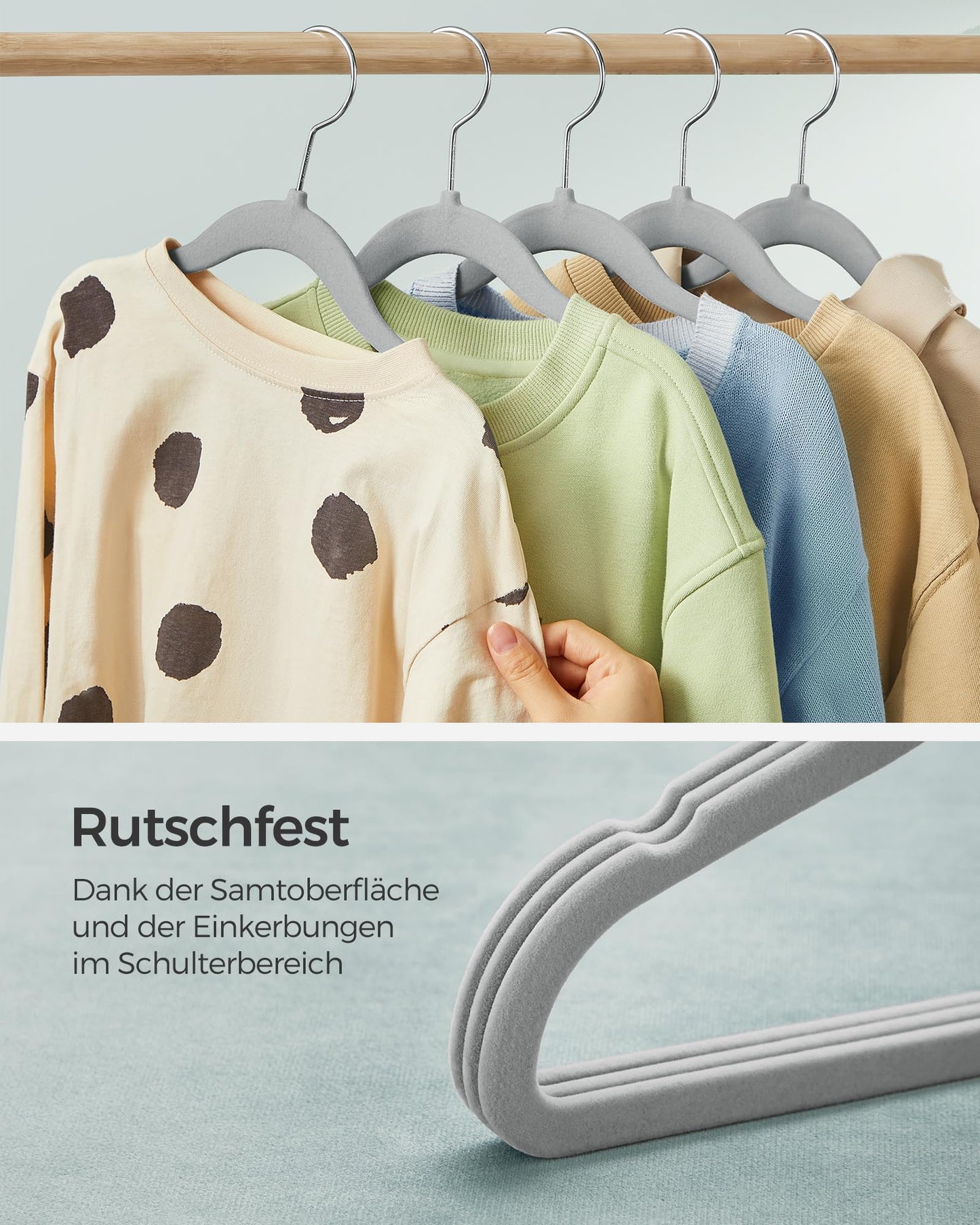 Songmics Kleiderbügel für Kinder – 30 Stück – Samt – rutschfest – Taubengrau