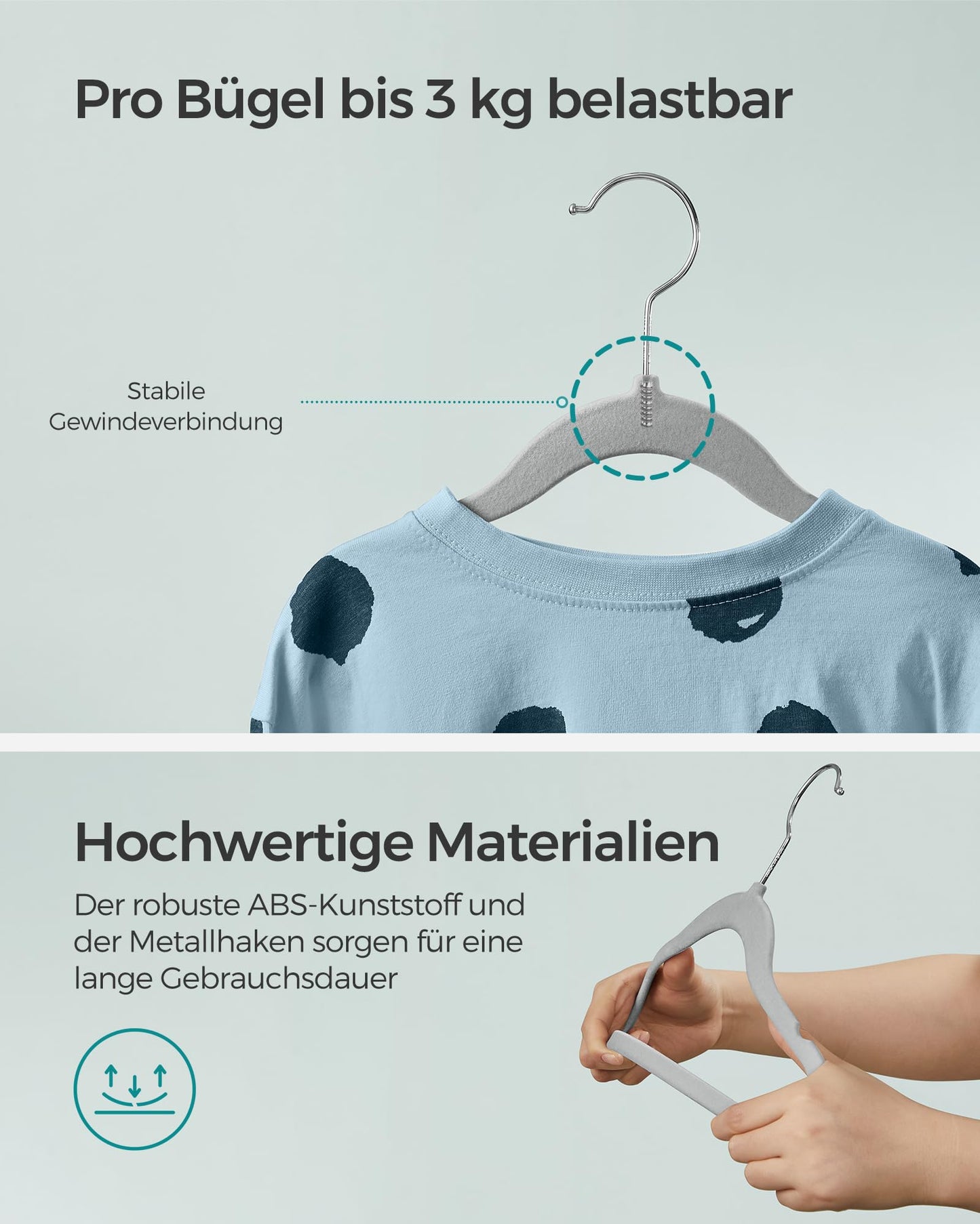 Songmics Kleiderbügel für Kinder – 30 Stück – Samt – rutschfest – Taubengrau